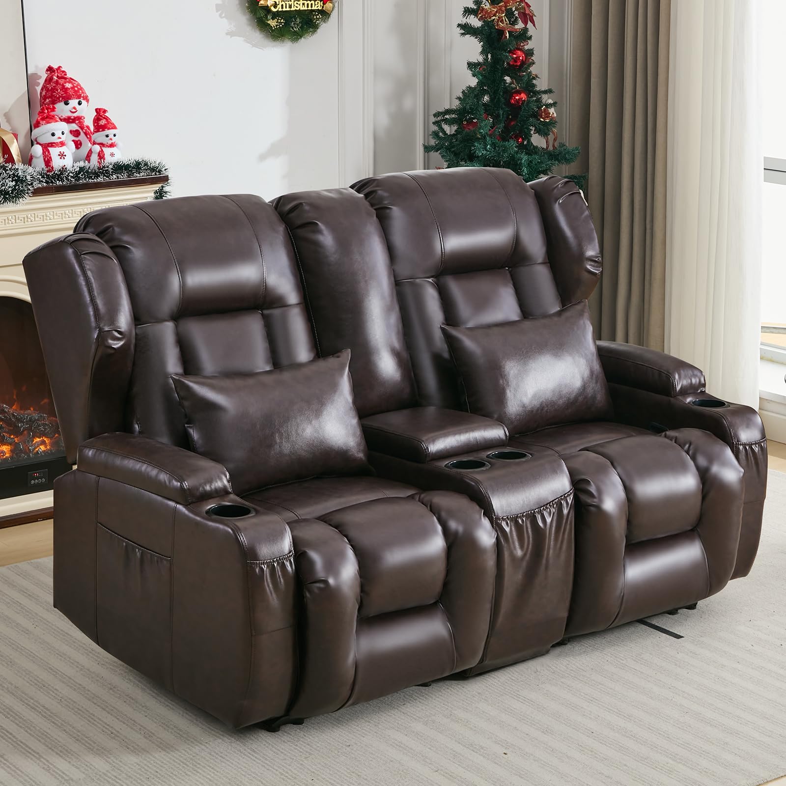 SAMERY 65.5" RV Loveseat Recliner Double Recliner RV Sofa & Console | Wall Hugger Loveseat Reclining RV | RV Theater Seats | RV Couch | RV Home
