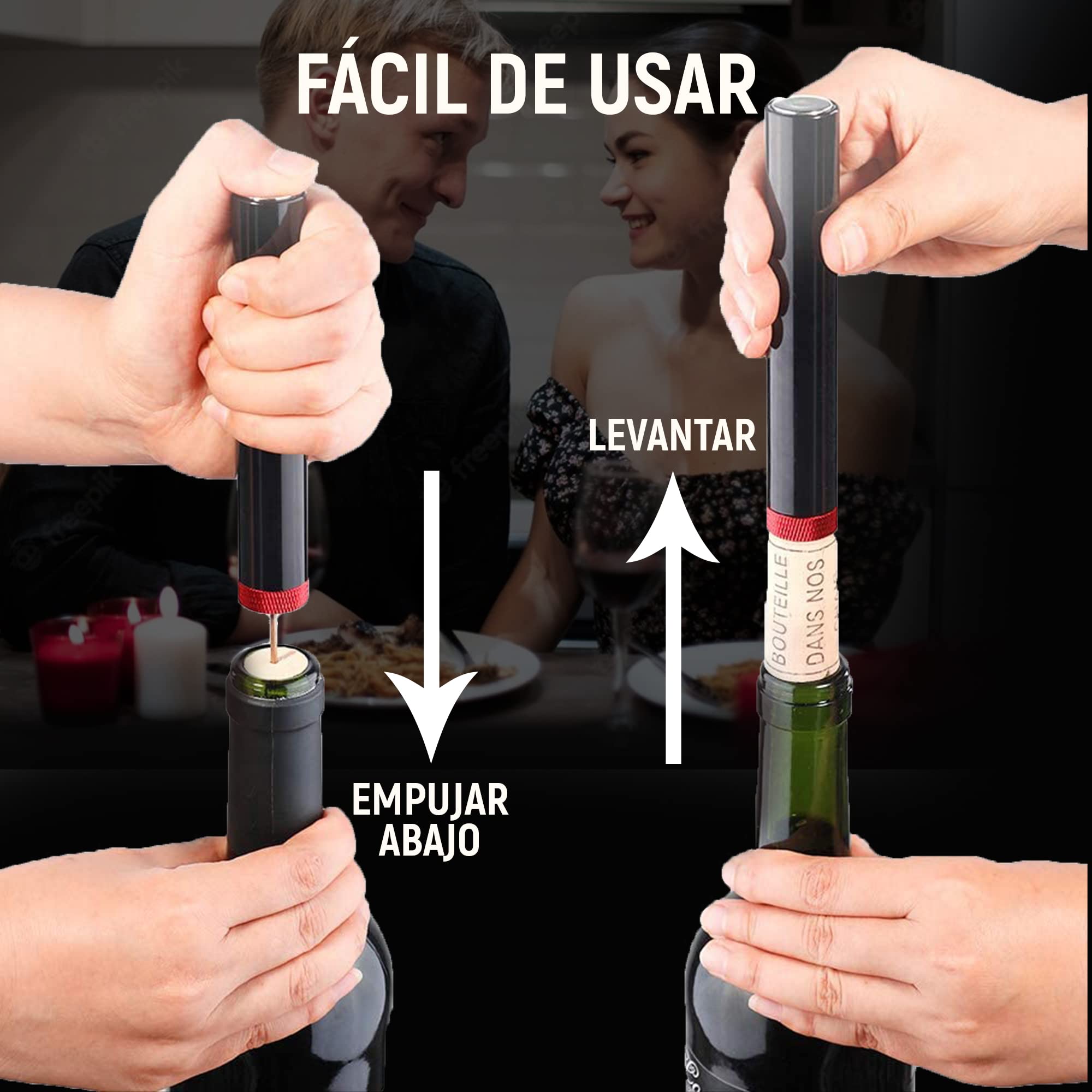 SEED Sacacorchos de aire comprimido profesional – Abre botellas de vino sin esfuerzo y sin romper el corcho – Ideal para cenas, regalos y amantes del vino – abridor vino (Set)