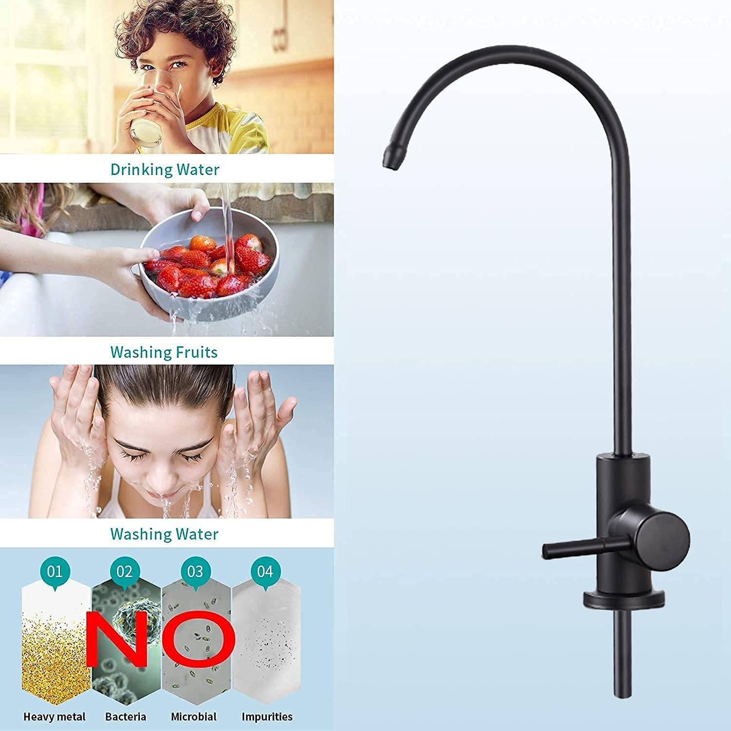 Grifo de Osmosis Inversa, Grifo de Agua Potable fácil de instalar, grifo de ósmosis inversa sin plomo para fregadero de cocina, 360 Grados Gire la Sola Palanca Negro