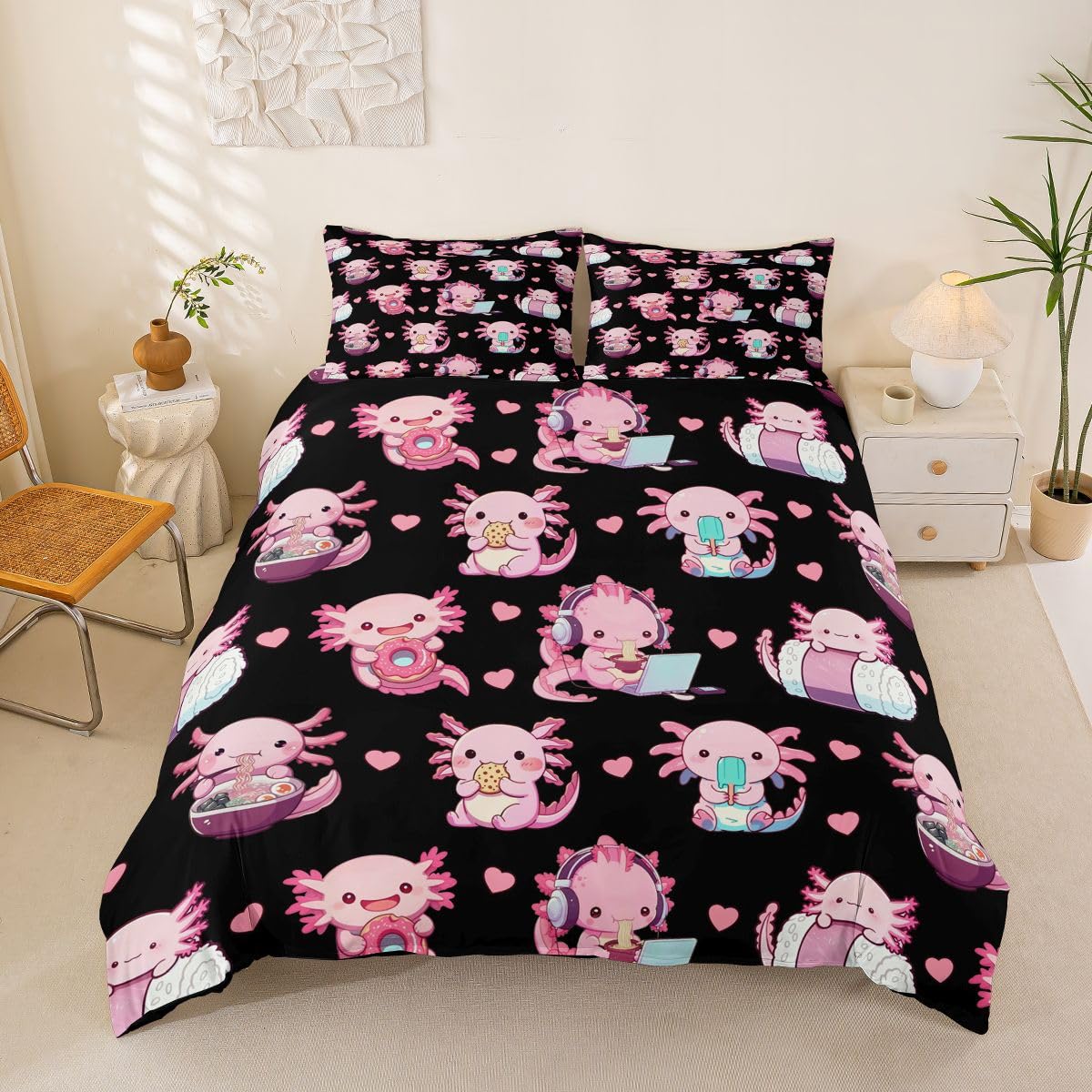 Homewish Homwish czarny różowy Axolotl super king poszewka na kołdrę kreskówka Axolotl zestaw pościeli salamandra ocean morze poszewka na kołdrę miłość serce zestawy pościeli