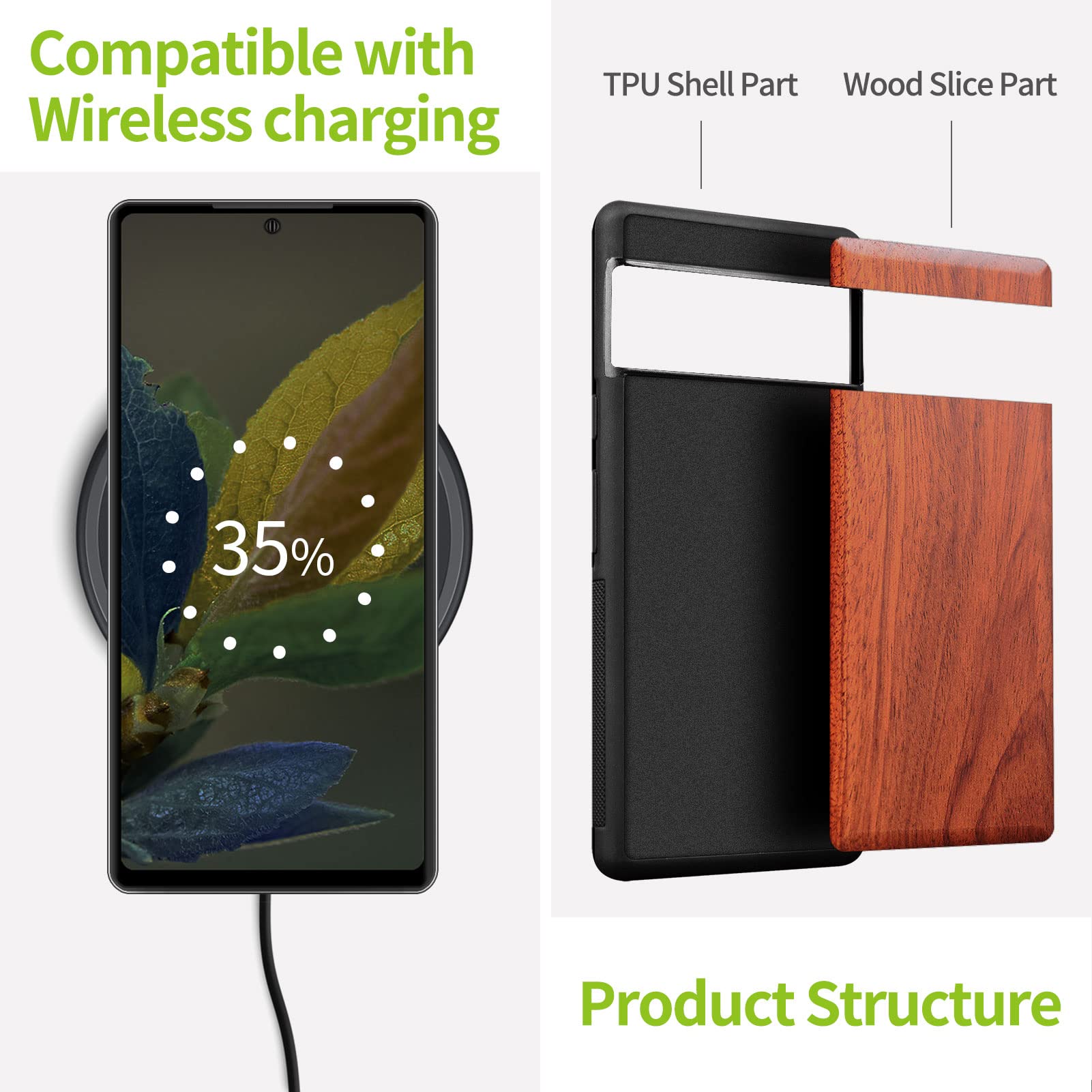 Carveit Cover Compatibile per Pixel 8 Custodia Naturale Legno Ultra Sottile e Morbido TPU Protettiva per Google Pixel 8 Case (Noce-Vecchia bussola cenciosa