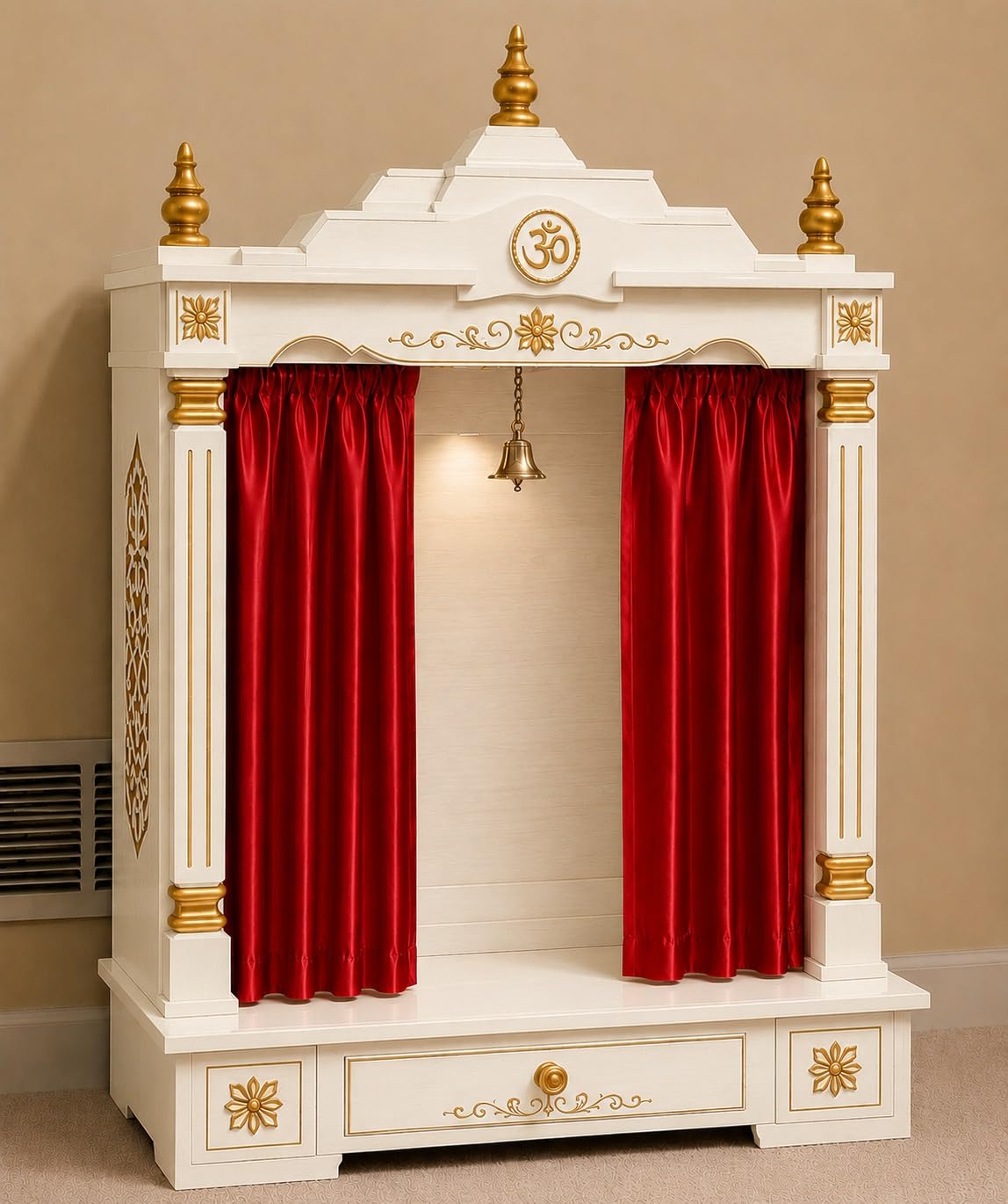 SEER Pooja Mandir Curtain Set, red, Satin, with Tiebacks for Home Temple Door Decoration-image-36
