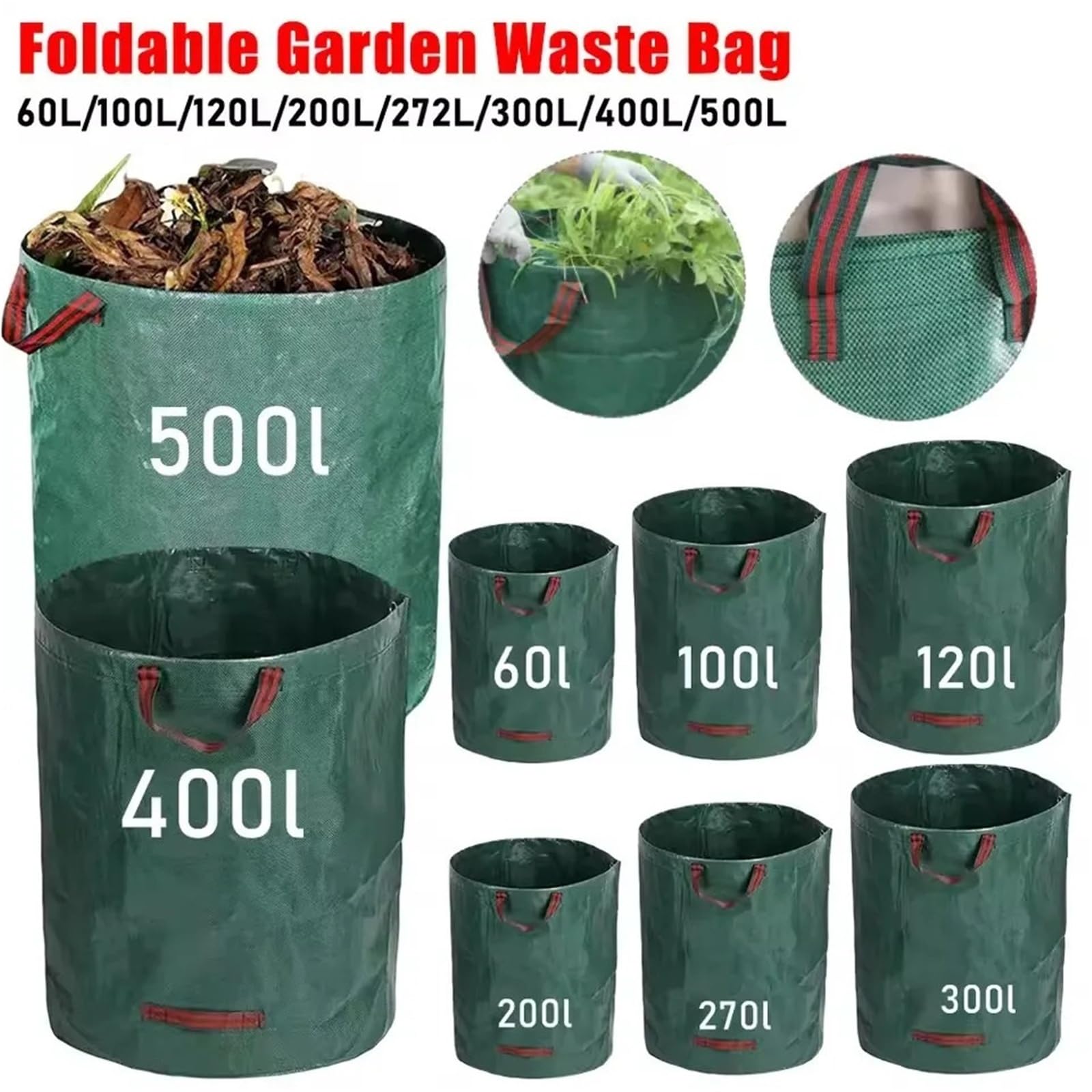 Bolsa para Residuos de Jardín Bolsa grande plegable for residuos de jardín | For hojas reutilizables(200L-56x80cm)