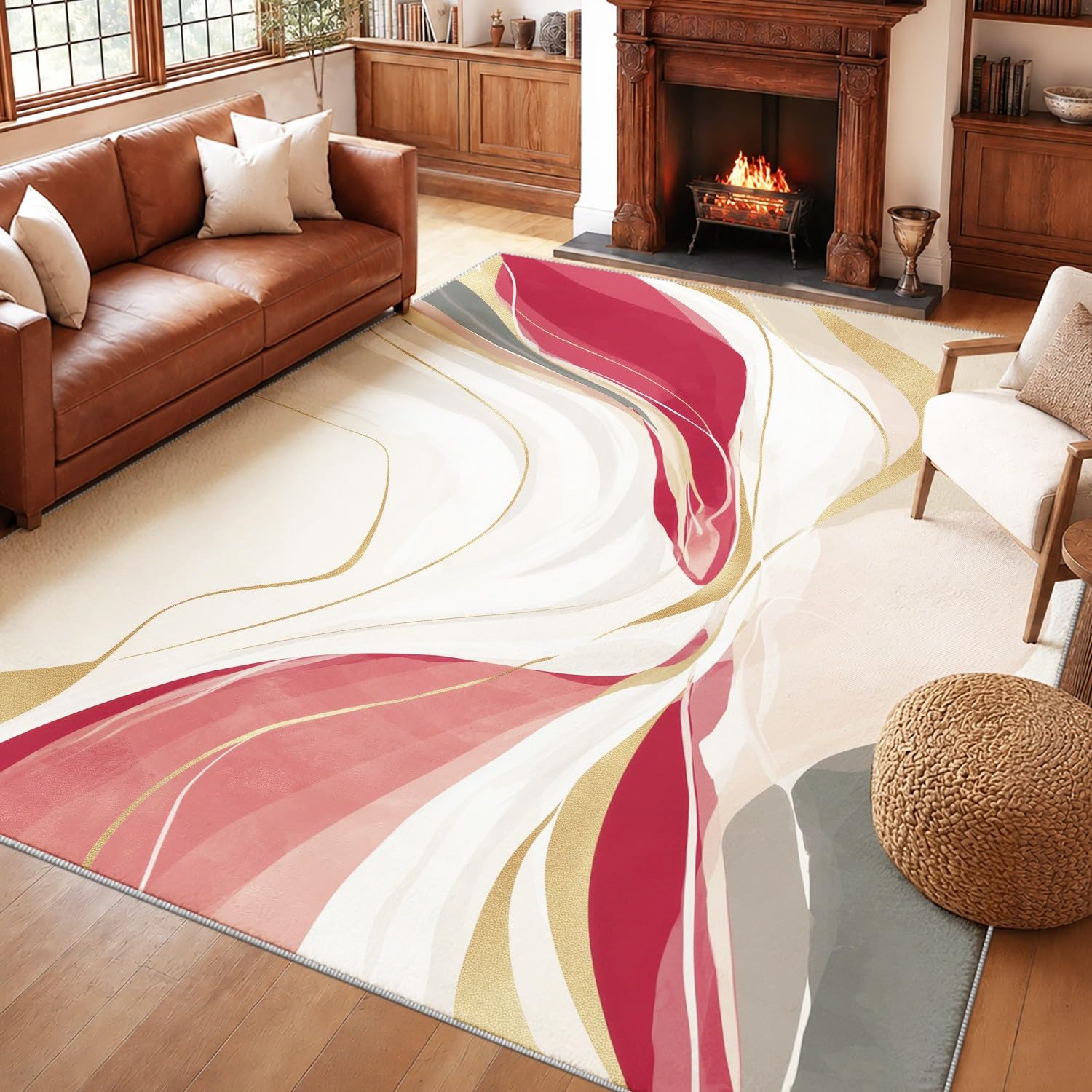 Generisch Abstrakt Marmorstruktur Teppich, Luxus Spirale Linie-Waschbarer Kurzflorteppich, Antirutschunterlage, Bodenteppich für Wohnzimmer Schlafzimmer Küche Esszimmer, 80 x 120 cm Beige