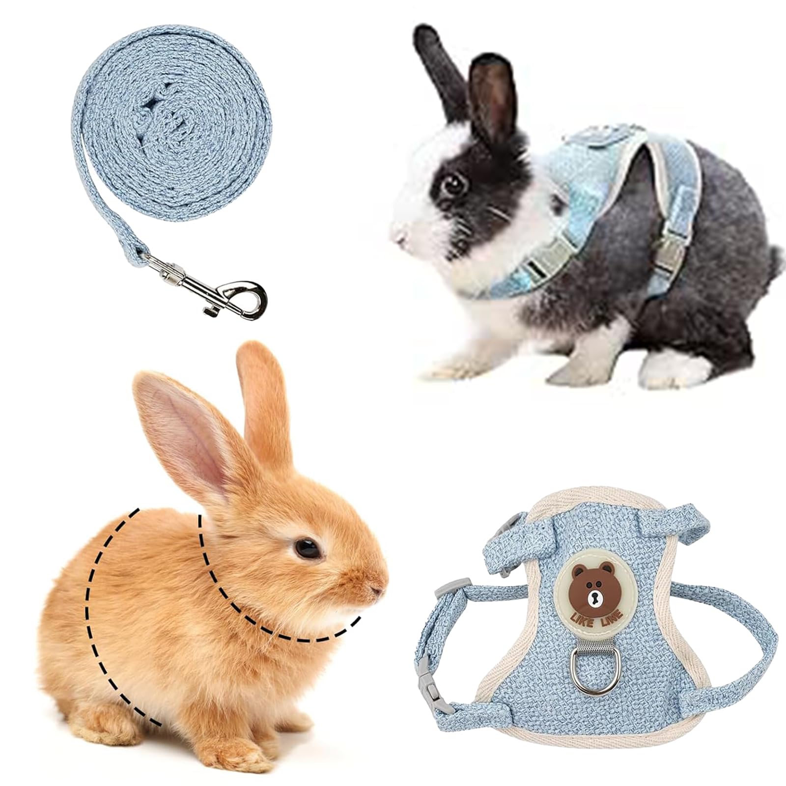 Kaninchen Leine, Meerschweinchen Leine Hasenleine Zwergkaninchen Kaninchen Zubehör Verstellbare Hasenleine, Blau (M)