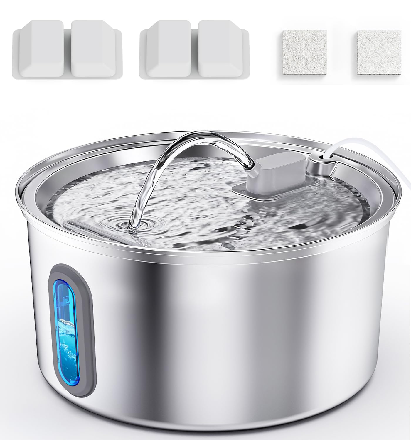 Cat Water Fountain Stainless Steel, 3.2L/108oz Pet Fountains for Drinking with Smart Quiet Pump and Large Water Level Window, Easy-to-Clean Automatic Pet Water Dispenser for Indoor Use