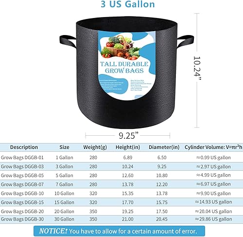 Miniatura 2 de Paquete de 5 bolsas de cultivo de 3 galones, macetas de cultivo de plantas de tela no tejida de alta resistencia para verduras