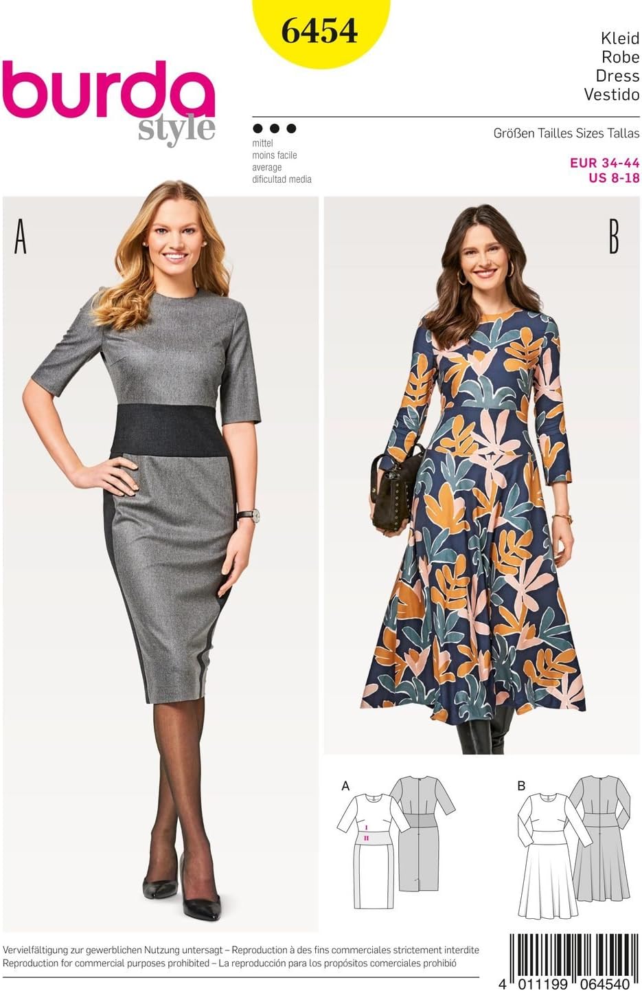 Burda Ladies Sewing Pattern 6454 – Dress, Evening Dress, Cocktail Dress Size 8 10 12 14 16 18
