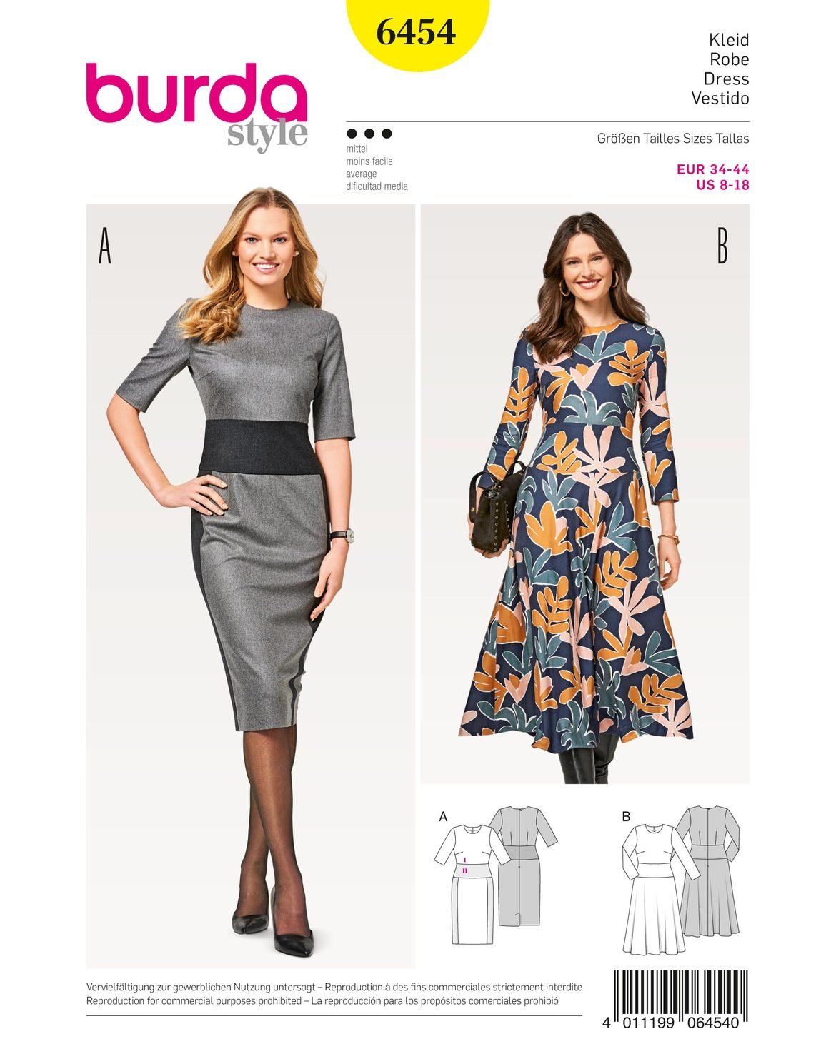 Burda Ladies Sewing Pattern 6454 – Dress, Evening Dress, Cocktail Dress Size 8 10 12 14 16 18