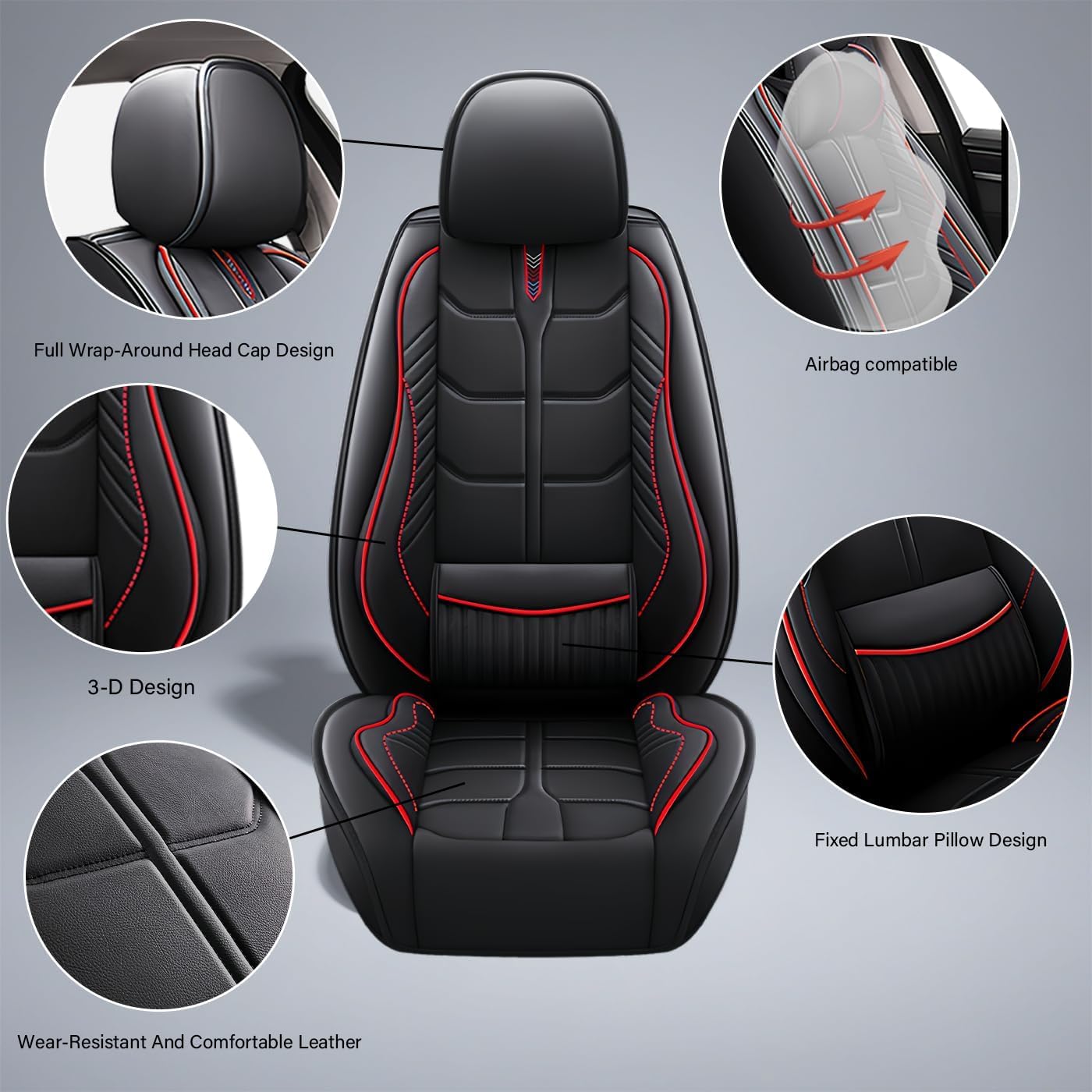 Vordersitze Set Auto Sitzbezüge für Smart EQ ForFour, Leder Atmungsaktiv Verschleißfest Schonbezug Autositz Wasserdicht rutschfest Vordersitze,C Black