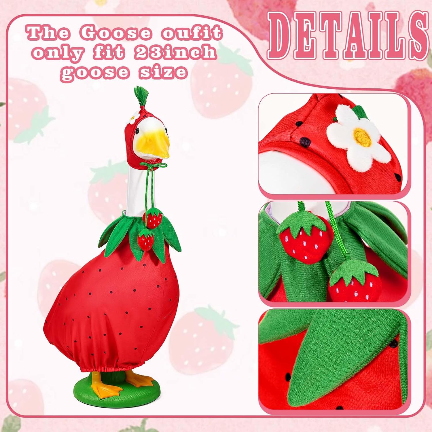 Strawberry Porch Goose Outfits Strawberry Goose Clothes for Outdoor Garden Yard Patio Lawn Goose Statue - Image 2