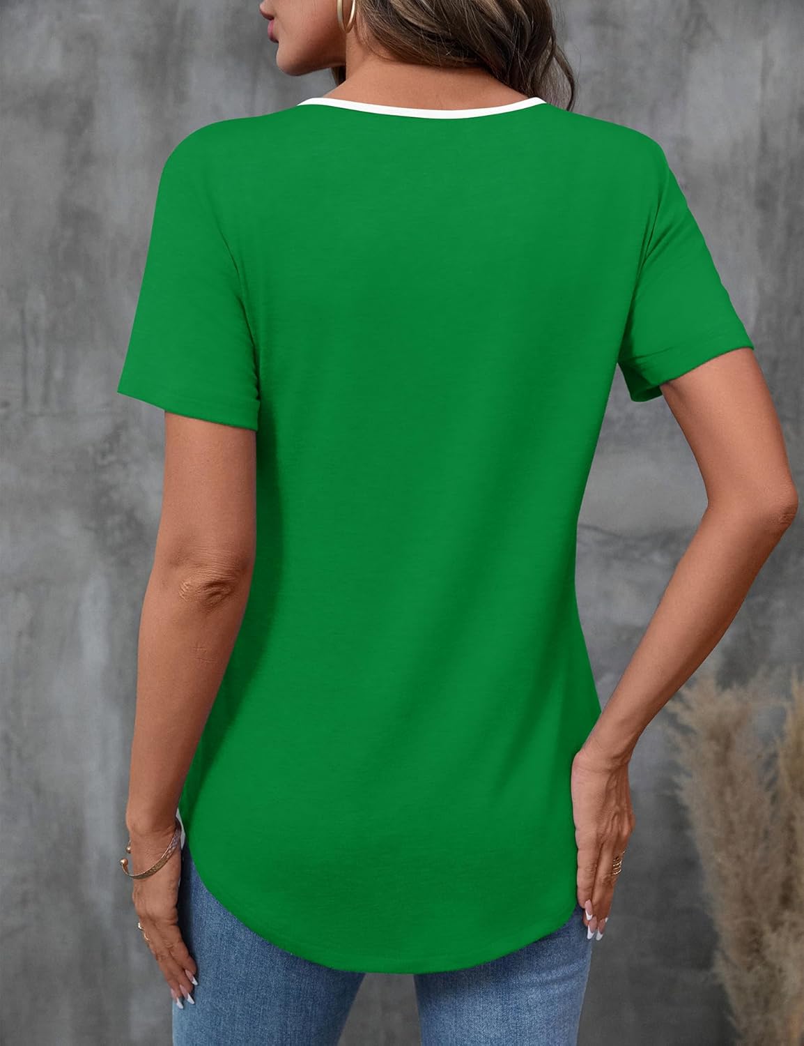 LOMON Womens Criss Cross Short Sleeve T-Shirts V-Neck Floral Summer Blouse Tops - Image 2