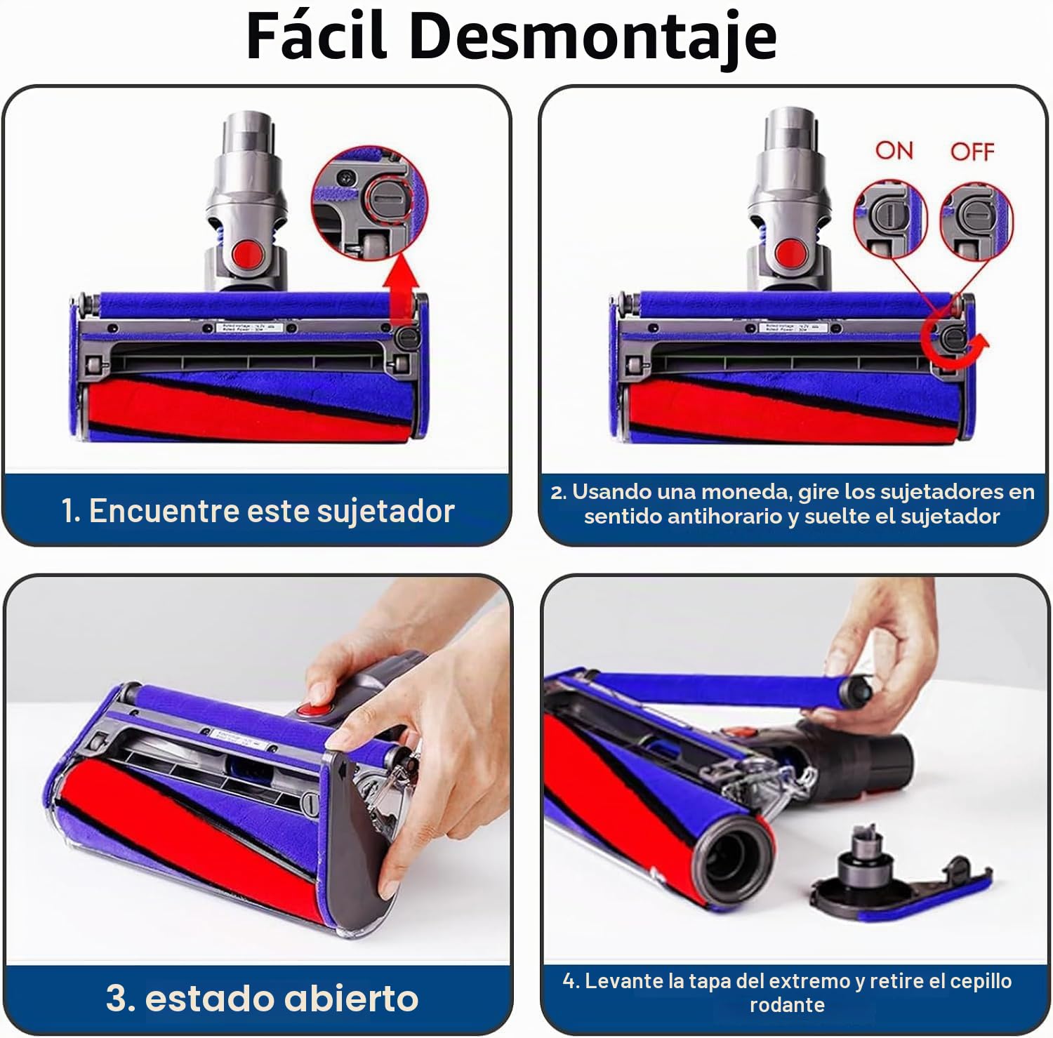 Cabeza de cepillo de rodillo para Dyson V7 V8 V10 V11 V15, Accesorio para aspirador Dyson SV10 SV11 SV12 SV14, Cepillo de suelo de rodillo suave, Cepillo de limpieza de repuesto para suelo duro