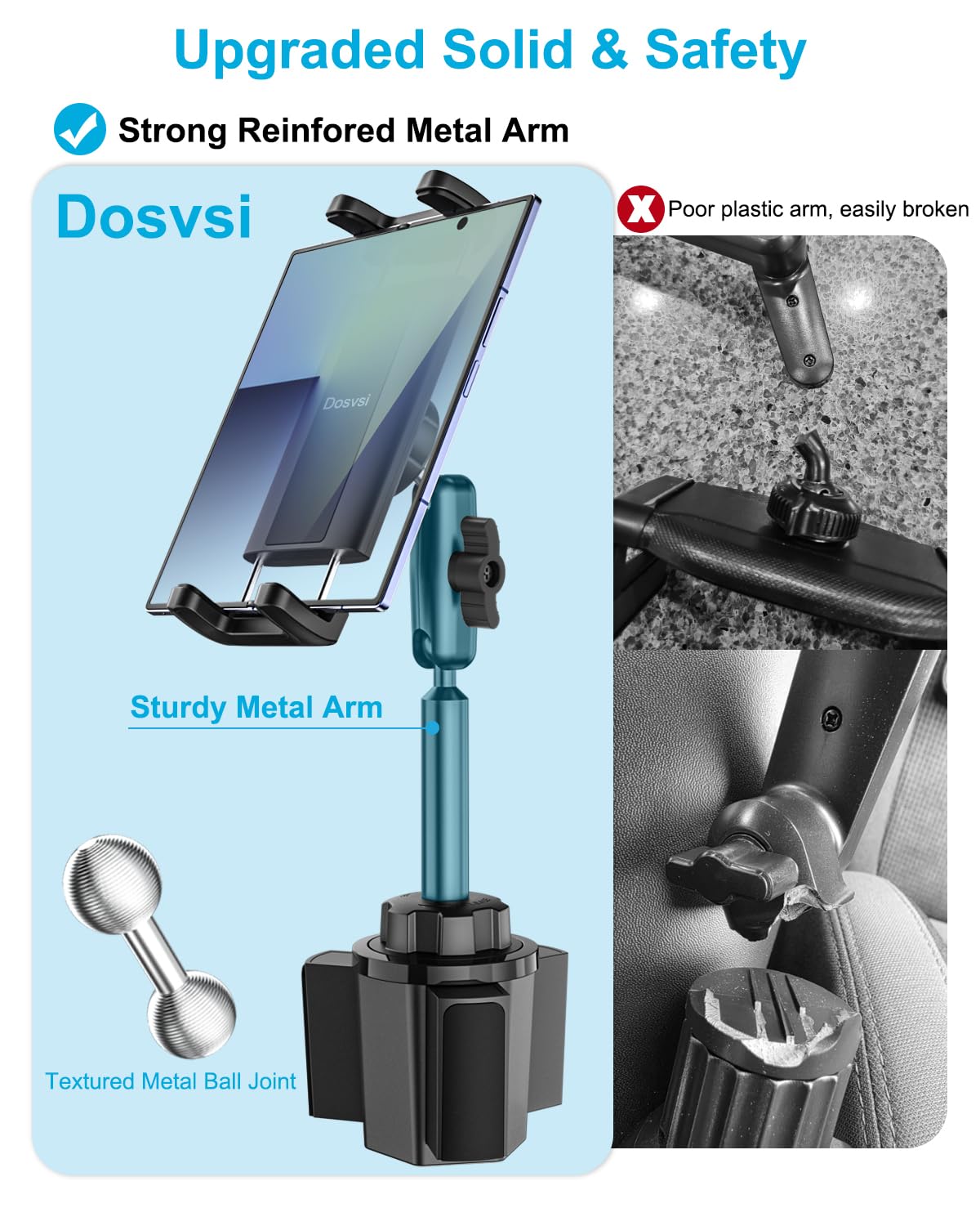 Z Fold Car Mount, [Sturdy Metal Arm] Cup Holder Folding Phone Mount, 360° Adjustable Tablet Phone Stand Truck CupHolder for Galaxy Z Fold 7 6 5 4 3 2, Pixel Fold, Galaxy Tab, 4-13" Device