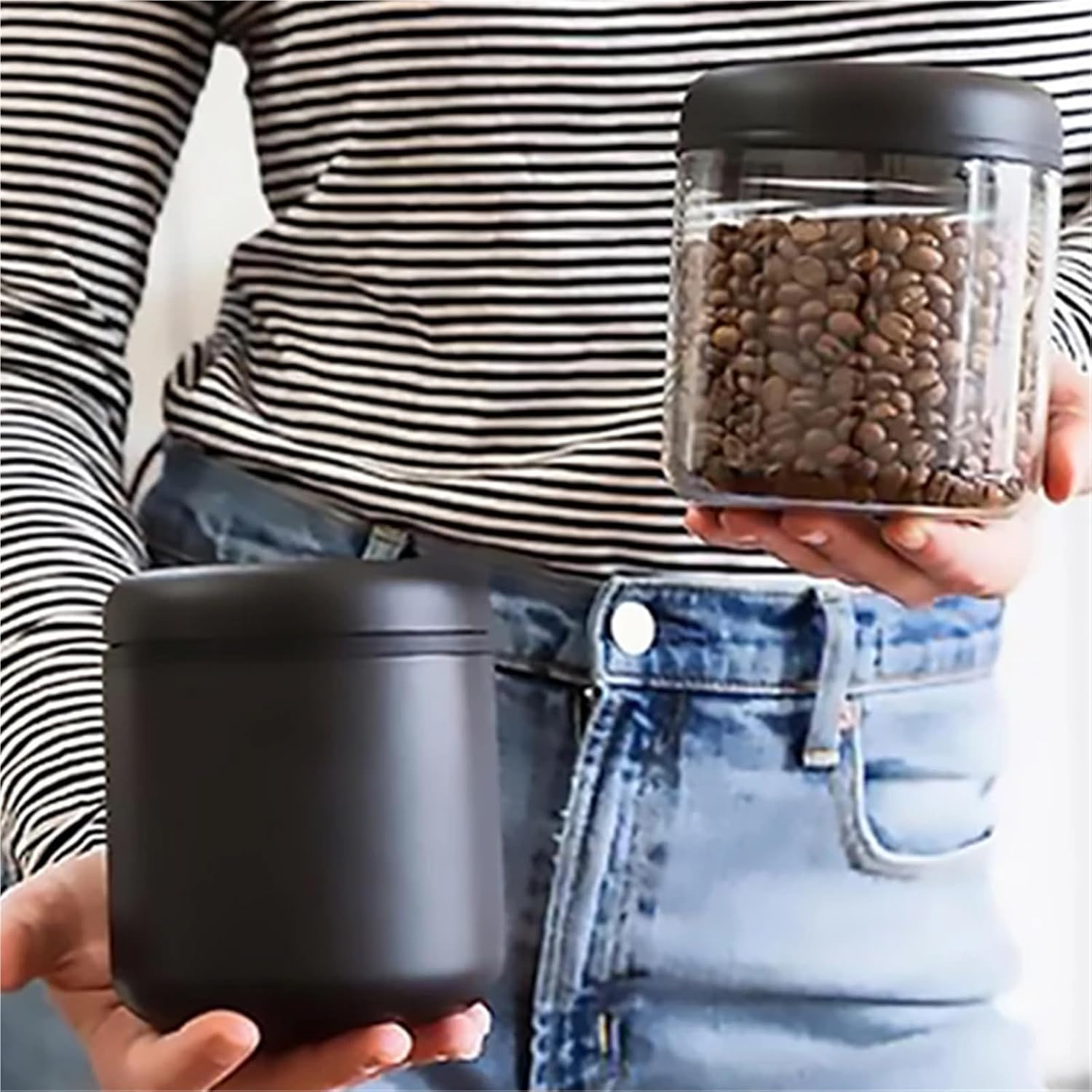 Fellow Atmos Vacuum Sealed Airtight Coffee/Tea Canister Set - 0.4L/0.7L/1.2L Coffee Bean Storage Jar/Tank for Home & Kitchen(Transparent 1.2L)