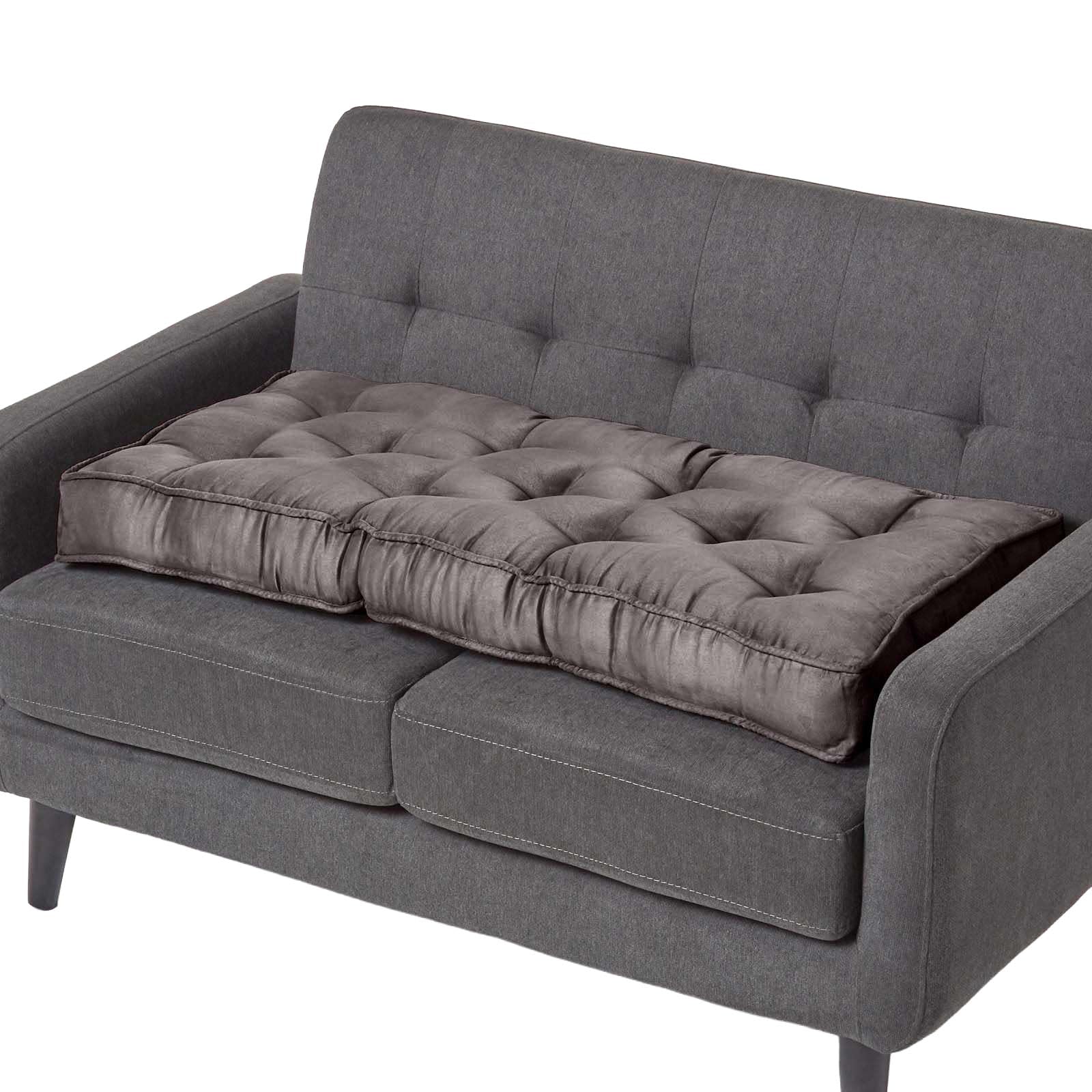 Homescapes Women's Grey Faux Suede 2 Seater Booster Cushion Large Firm 100 Cm Wide Seat Pad With Supportive 10 Cm Thick Lift For Sofa Or Bench Long Cushion For The Elderly, Post Surgery & Pregnancy
