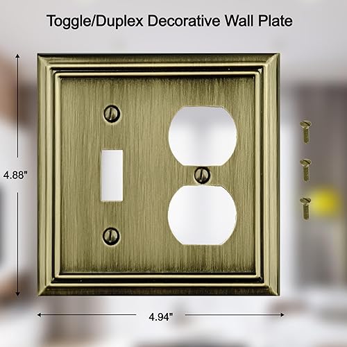 Miniatura 2 de Adler - Placa de pared de metal para interruptor de luz dúplex de palancadúplex, paquete de 2 unidades de latón antiguo, cubierta de salida de