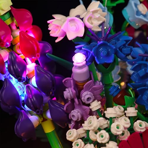 Miniatura 4 de Kit de luz LED para ramo de flores silvestres Lego 10313, flores artificiales con amapolas y lavanda, luces de decoración, regalo del día de San