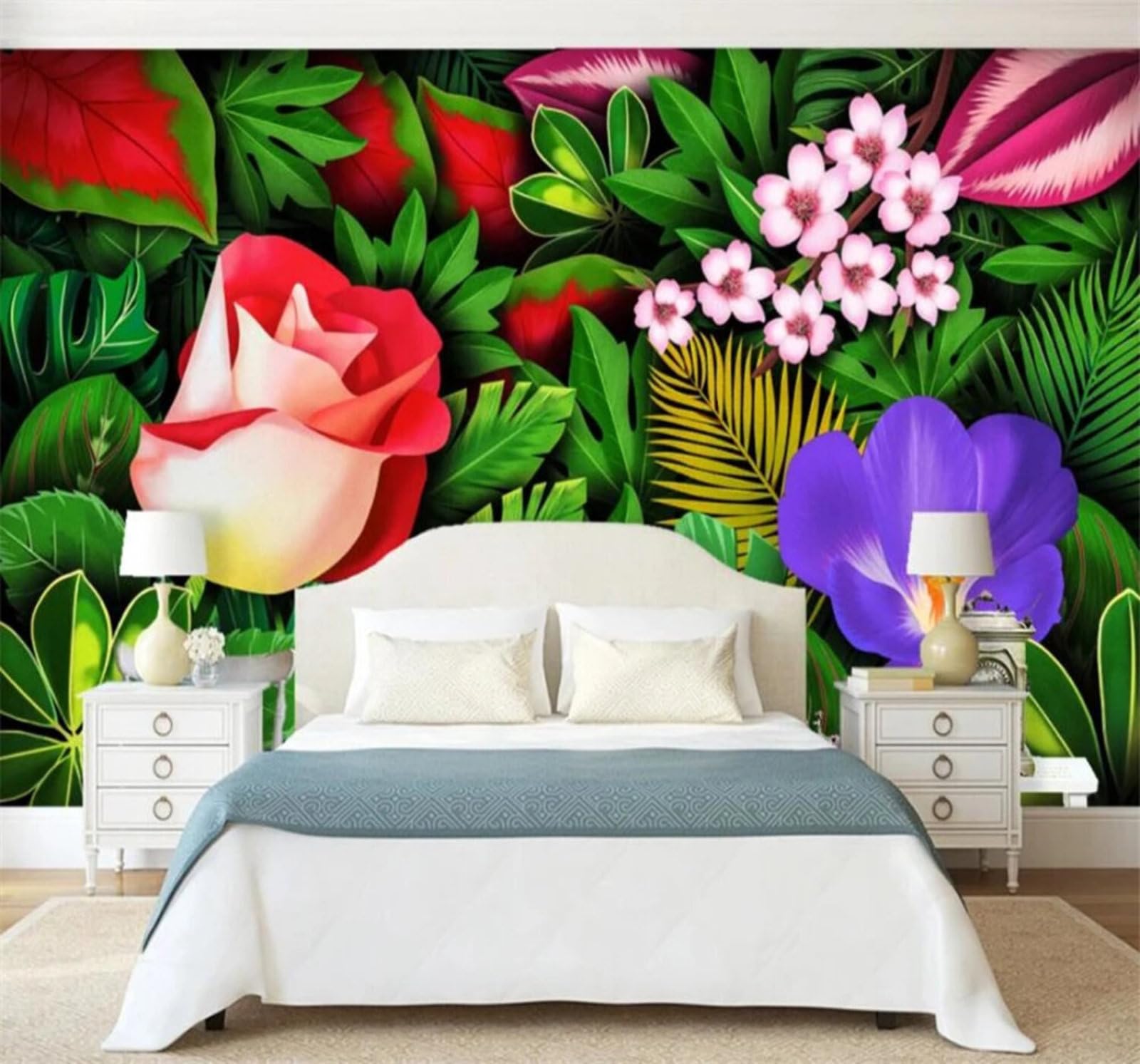 Xlming 300Cm×210Cm(B×H) Fresh Hand Drawn Jungle Banana Leaves Flowers 3D Wallpaper Luxury Silk Study Dining Feature Sofa Grey Bedroom Living Room Tv Decorative Wall-300Cm×210Cm