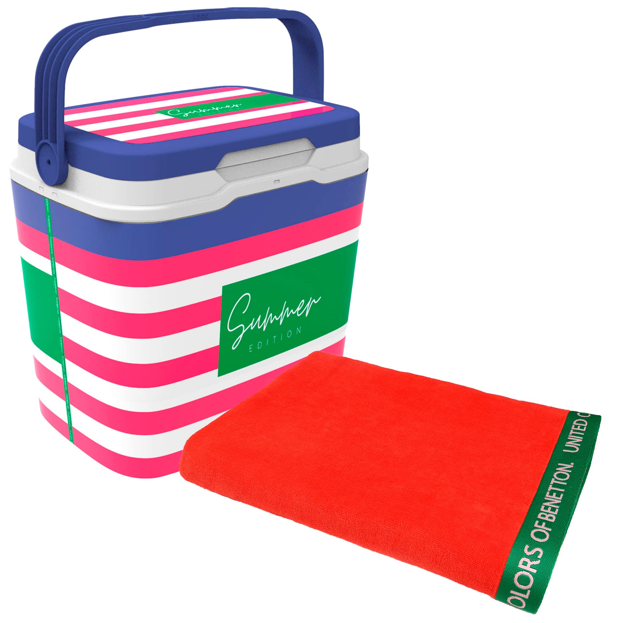 Nevera life story 29 Litros pink navy + Toalla de playa 90x160cm 380gsm velour 100%algodon rojo