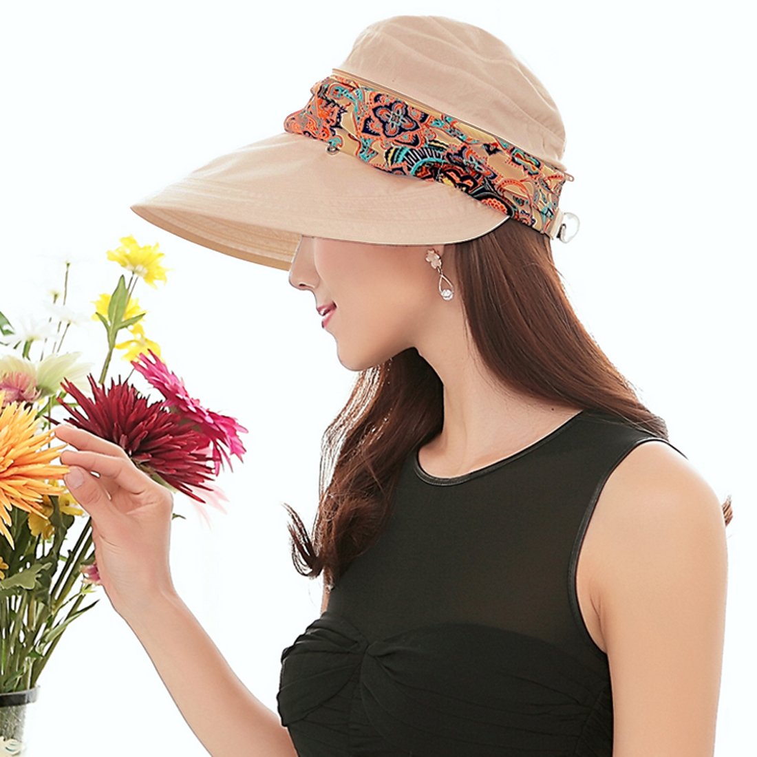 2 in 1 Reversible Packable Sun Hat with Neck Flap Women's Large Brim UV Protection UPF 50+ Breathable Quick Dry Outdoor Sports Visor Beach Fishing Hat
