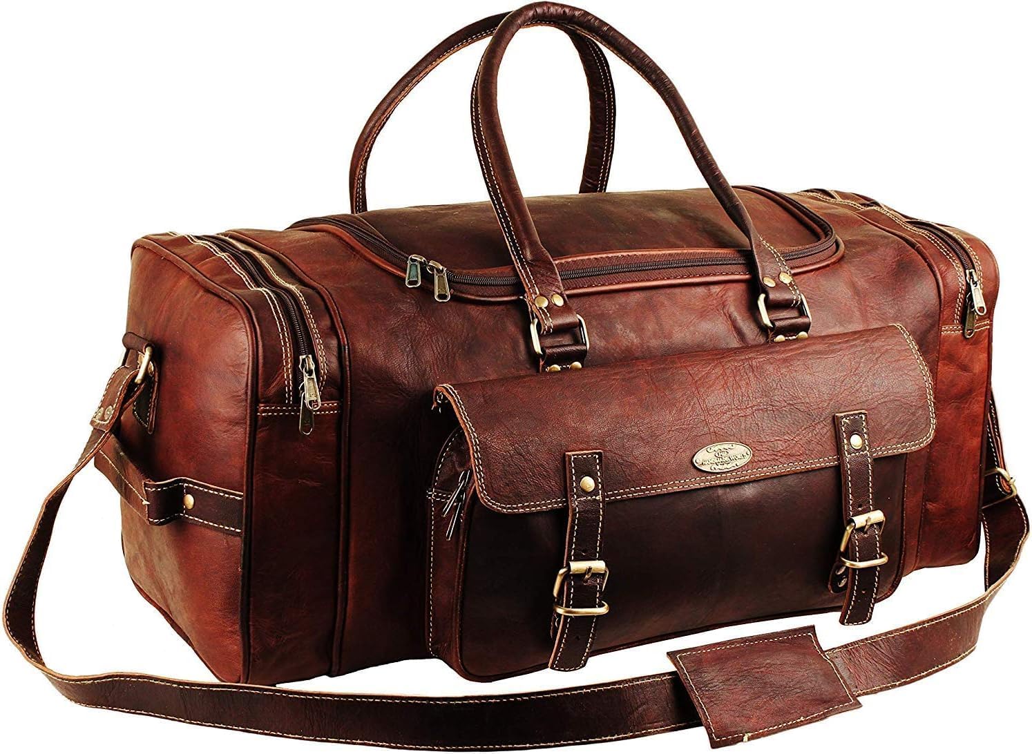 Leather Duffle Bags for Men 24 Inch | Vintage Brown Genuine Leather Travel Bags for Mens Overnight Weekend | Best Full Grain Leather Luggage Duffel Carry On Weekender Sports Gym Bag for Women