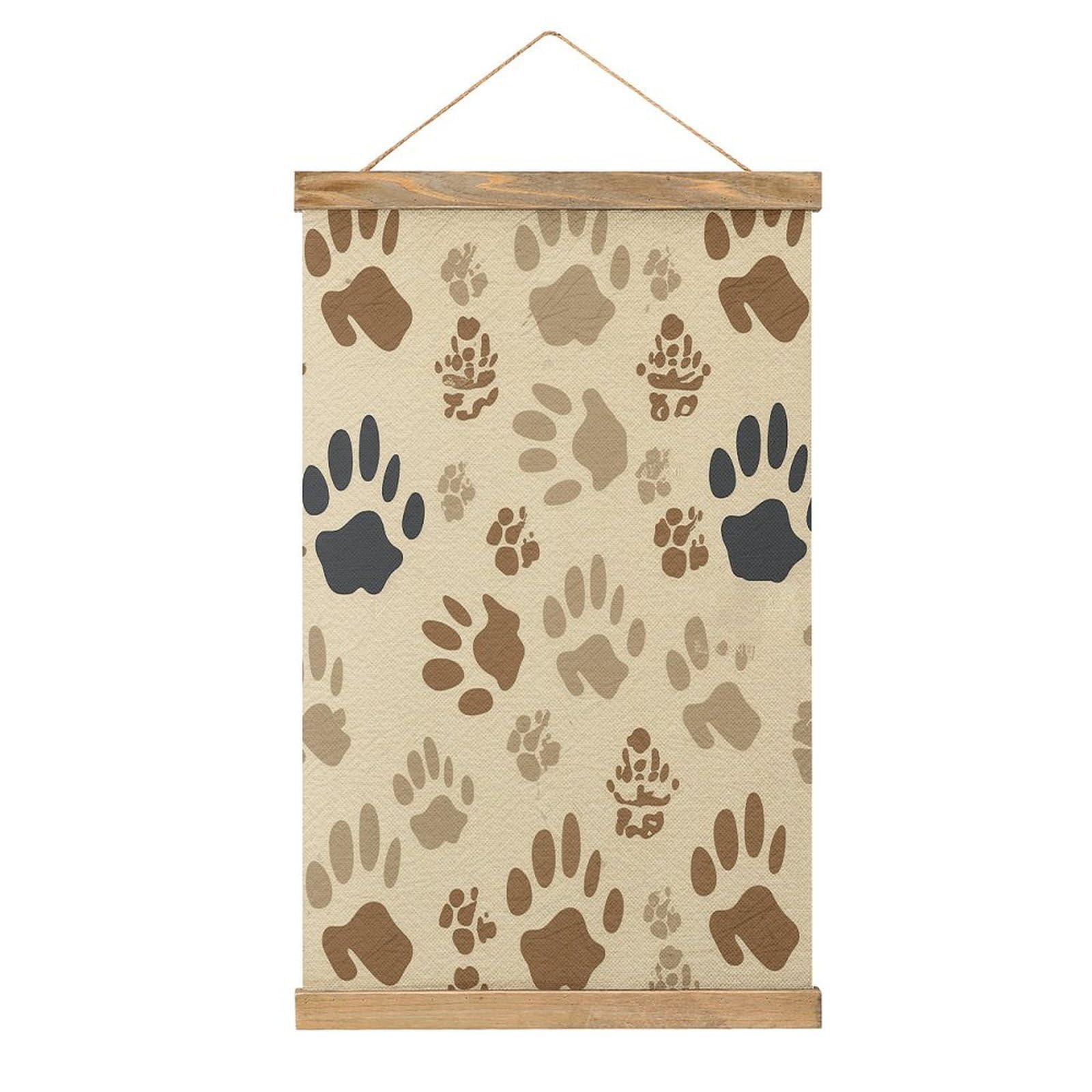 FekiLoot Bone And Paw Print Wall Art Poster Hanger Frame Linen Wall Art Decor Vintage Hanging Poster Hanging Wall Decor Rustic Retro Wall Art Print for Living Room Decor 20.4 X 13.1Inches