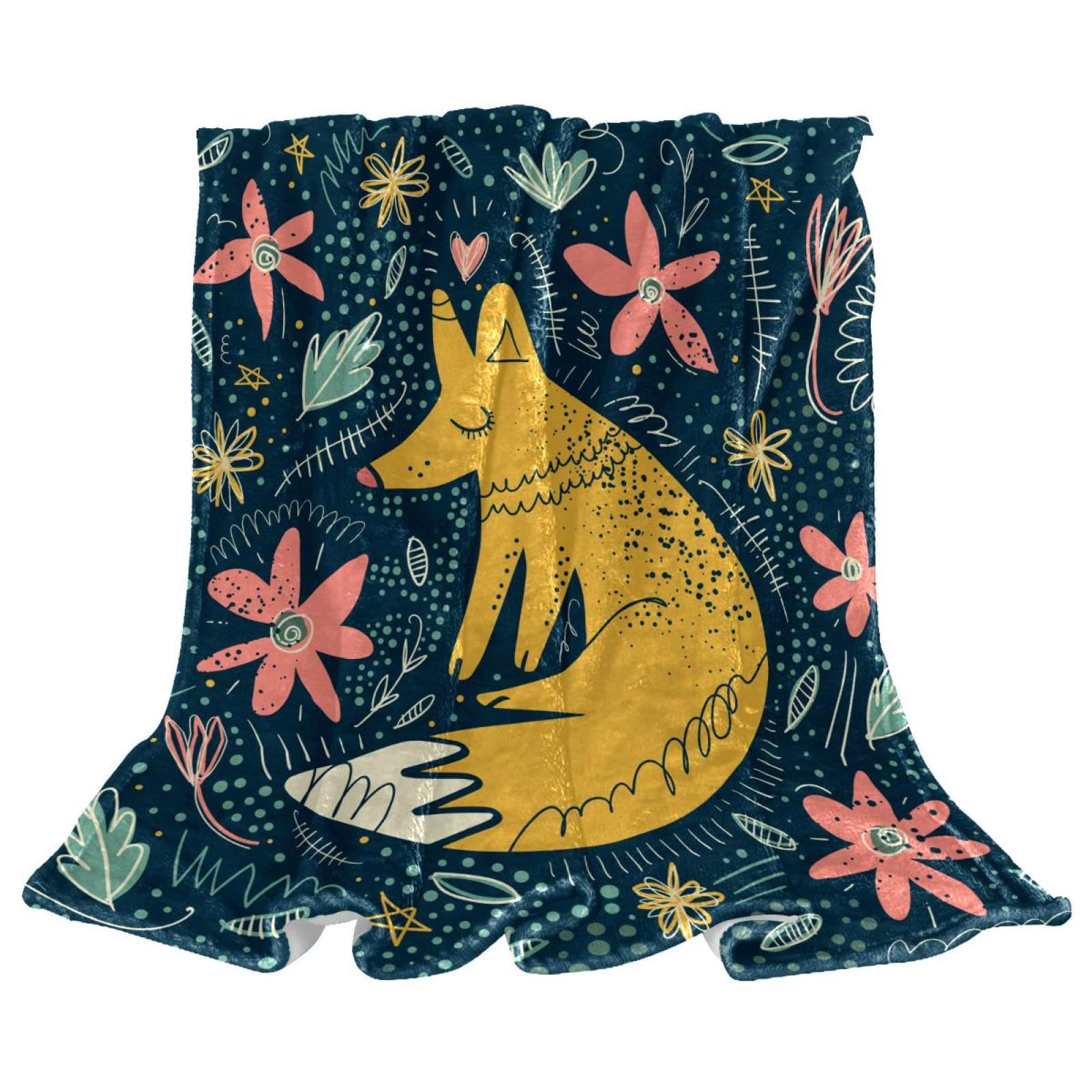 Couverture polaire renard floral 150x200cm contre le froid du soir sans peluche ni lourdeur