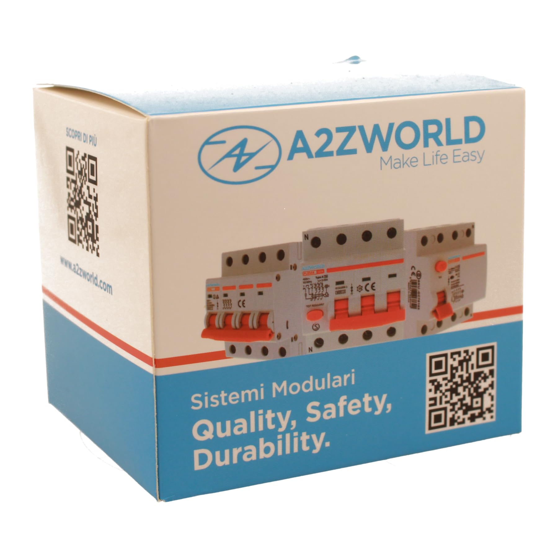 A2ZWORLD Interrupteur magnétothermique différentiel triphasé, type A 300mA, RCBO Classe A 4P C20 20A, courbe C 3P+N 6000A, occupe 4 modules DIN, AC 400V IP20