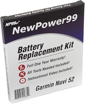NewPower99 Battery Replacement Kit for Garmin Nuvi 52 with Tools, Video Instructions, Long Life Battery