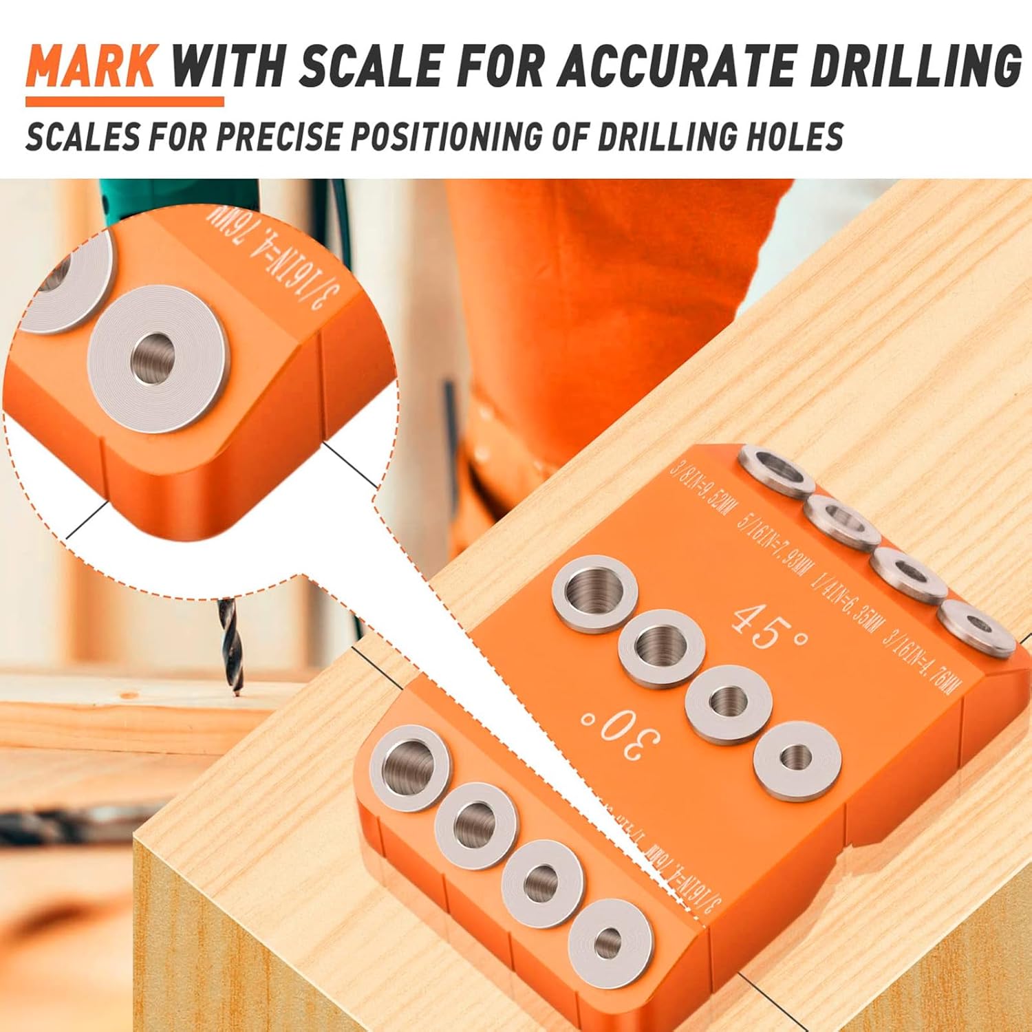 Angled Drill Guide Jig, Aluminum Alloy Multi Angle Drill Guide, Drill Angle Guide, Angled Drill Jig, Railing Angle Drill Guide for Railing Decking