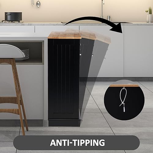 Miniatura 6 de Spurgehom Gabinete de basura inclinable de 13 galones, cubos de basura de cocina, armario de basura moderno con estante ajustable y cajones ocultos,