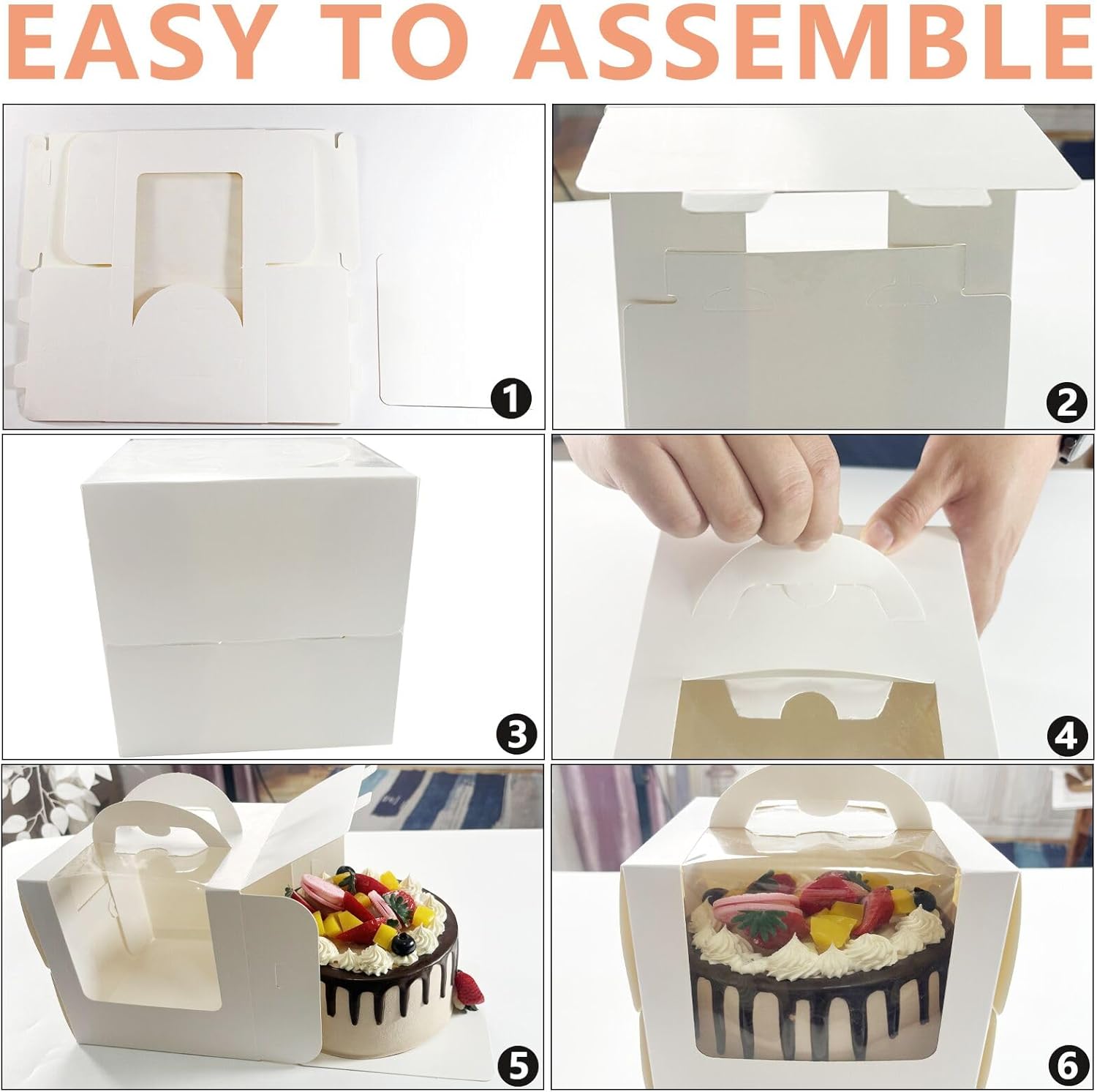 40Pcs 5×5×4 Inches Mini Cake Boxes-Solid White with Carry Handles and Cake Board-Suitable for Cakes up to 4 Inch,Cake Container,Pastries,Bakery Treats-Perfect for Celebrations and Gifts