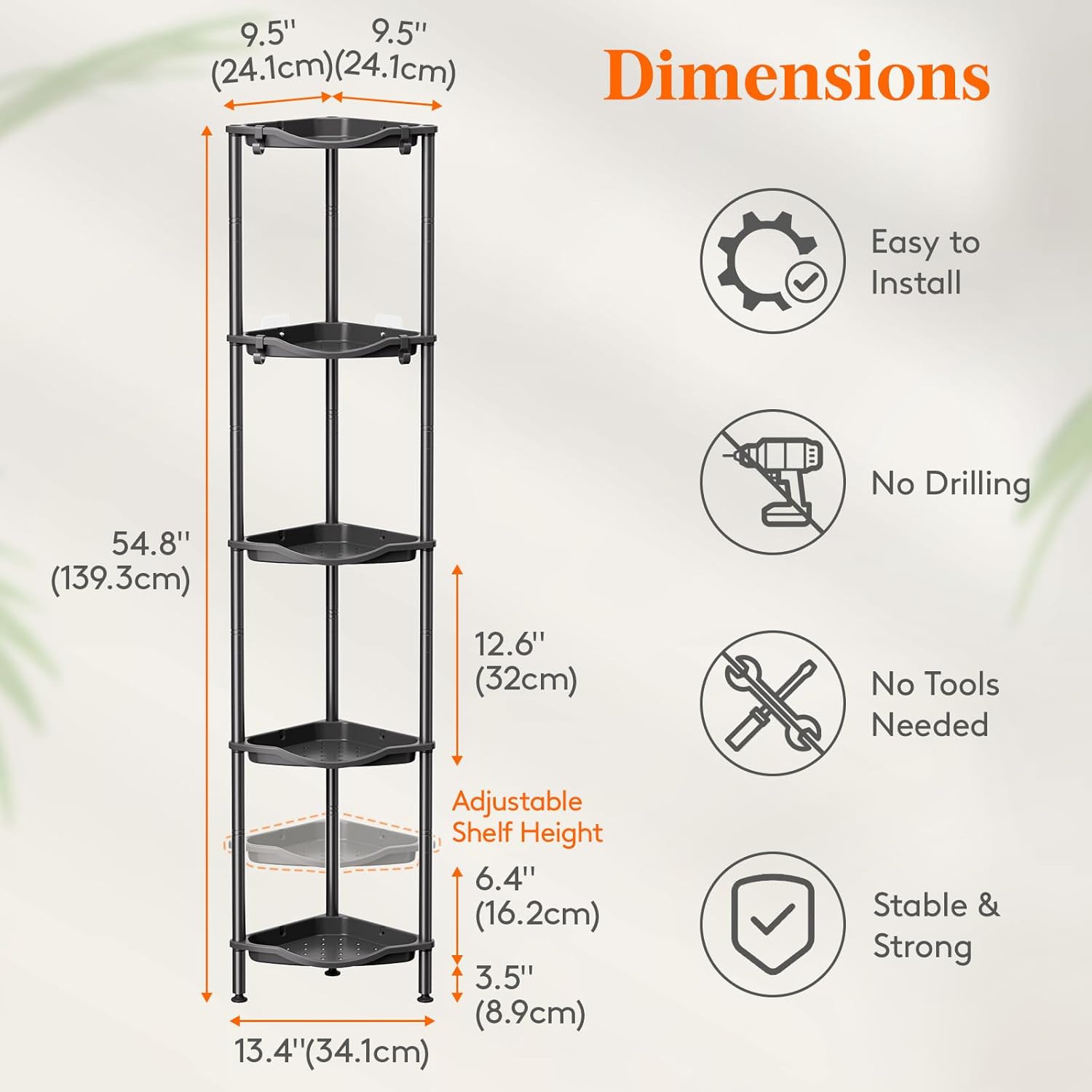 Lifewit 5 Tier Floor Standing Shower Caddy Corner, Plastic Bathroom Organizer Shelf Rack for Storage Shampoo, Body Wash Care, Skincare, Black