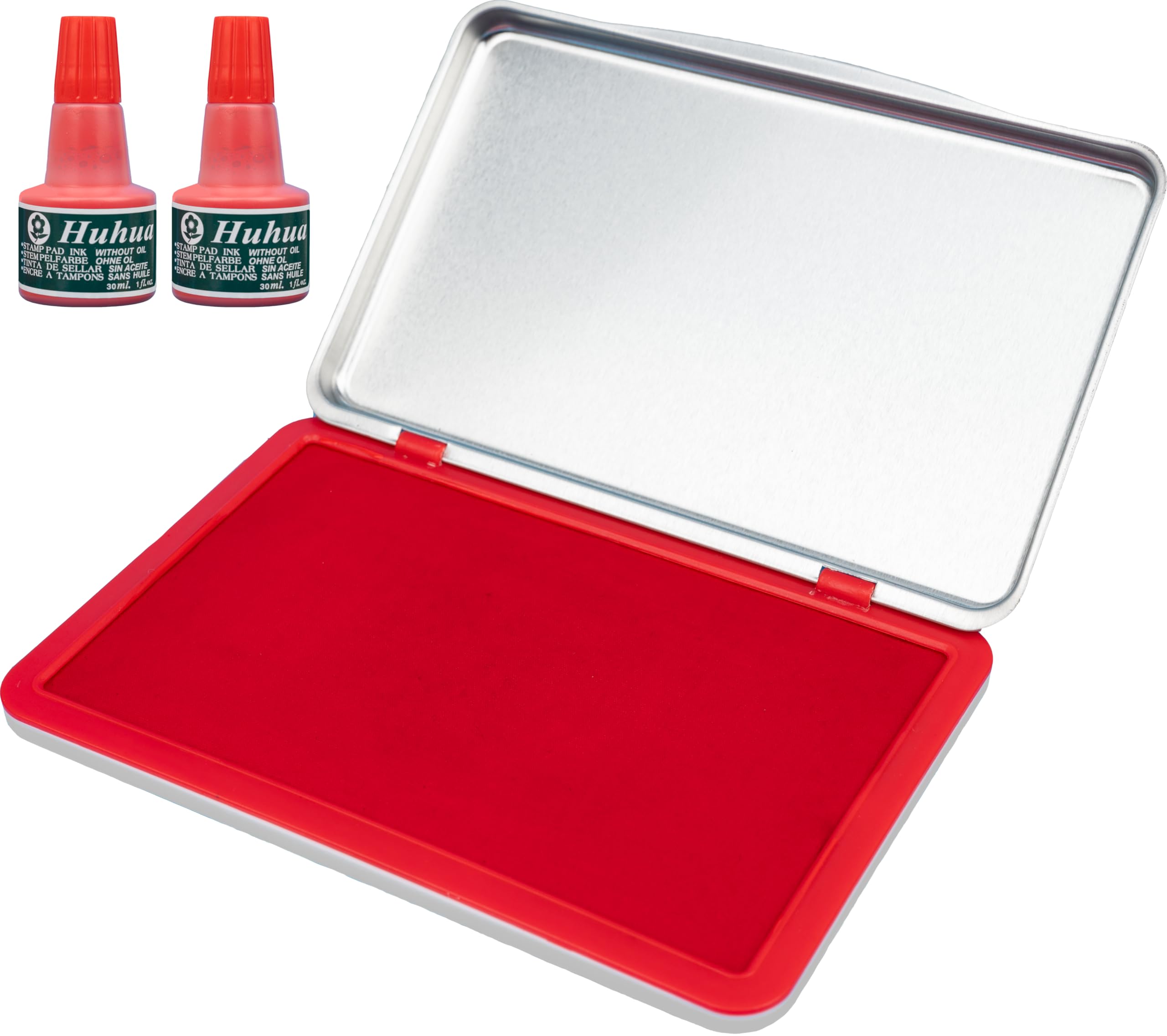 Large Red Stamp Ink Pad Set - 1 Red Stamp Pad &amp; 2 Ink-Refills (2 oz, Red), 6.2" x 3.9" Large Red Ink Pad for Rubber Stamps, Non-Toxic, Waterproof &amp; Permanent Felt Pad