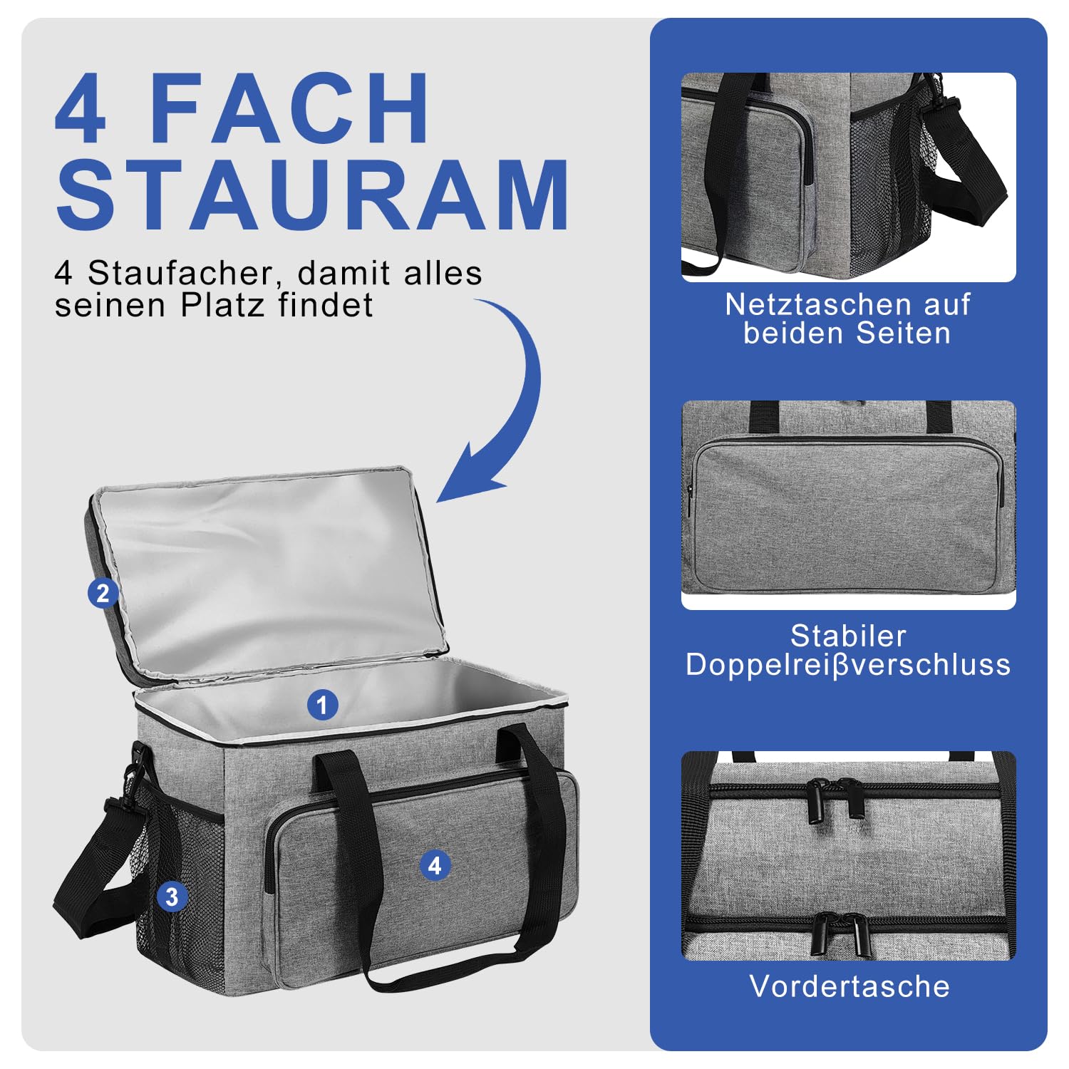 25L Kühltasche Faltbar für Essen & Getränke-Lsolierte Tasche, Auslaufsicher & Wasserdicht-Strand Picknick Lunchbag, Thermotasche für Essen Transport, Arbeiten & Einkaufen, Grau