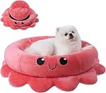 Jiupety Cute Calming Dog Beds Clearance for Large Dogs, Anxiety Bolster Dog Bed with Octopus Shape, Pink, Red, L, Boho, Round Pet Bed Cat with Removable Cushion