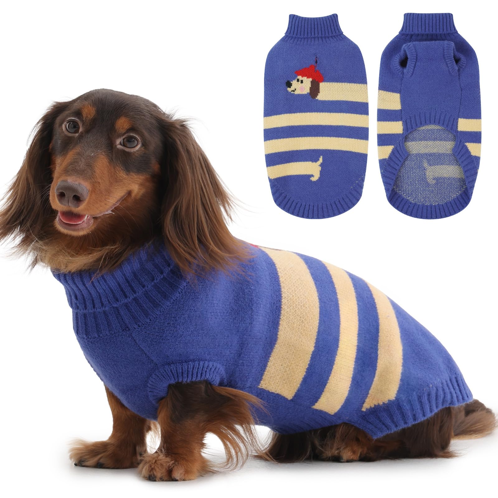 Hjyokuso Dachshund Jumper, Dachshunds Jumpers for Dogs, Sausage Dog Sweaters with High Neck, Stretch Knit Sweater for Miniature Dachshund, Puppy Clothes for Autumn Winter Walks Blue XS — image 1