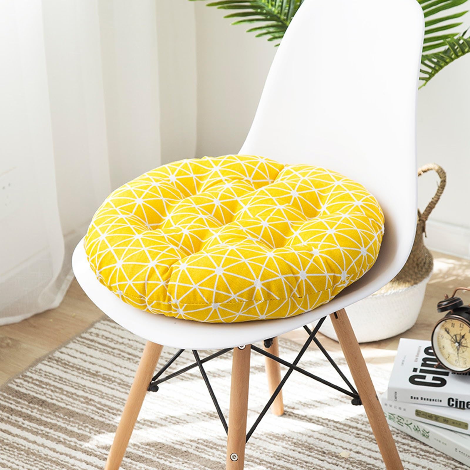 Boracy Round Cushion, Soft Garden Kitchen Dining Chair Pads, Many Styles Indoor Outdoor Decor Seat Cushions(Yellow,40x40cm)