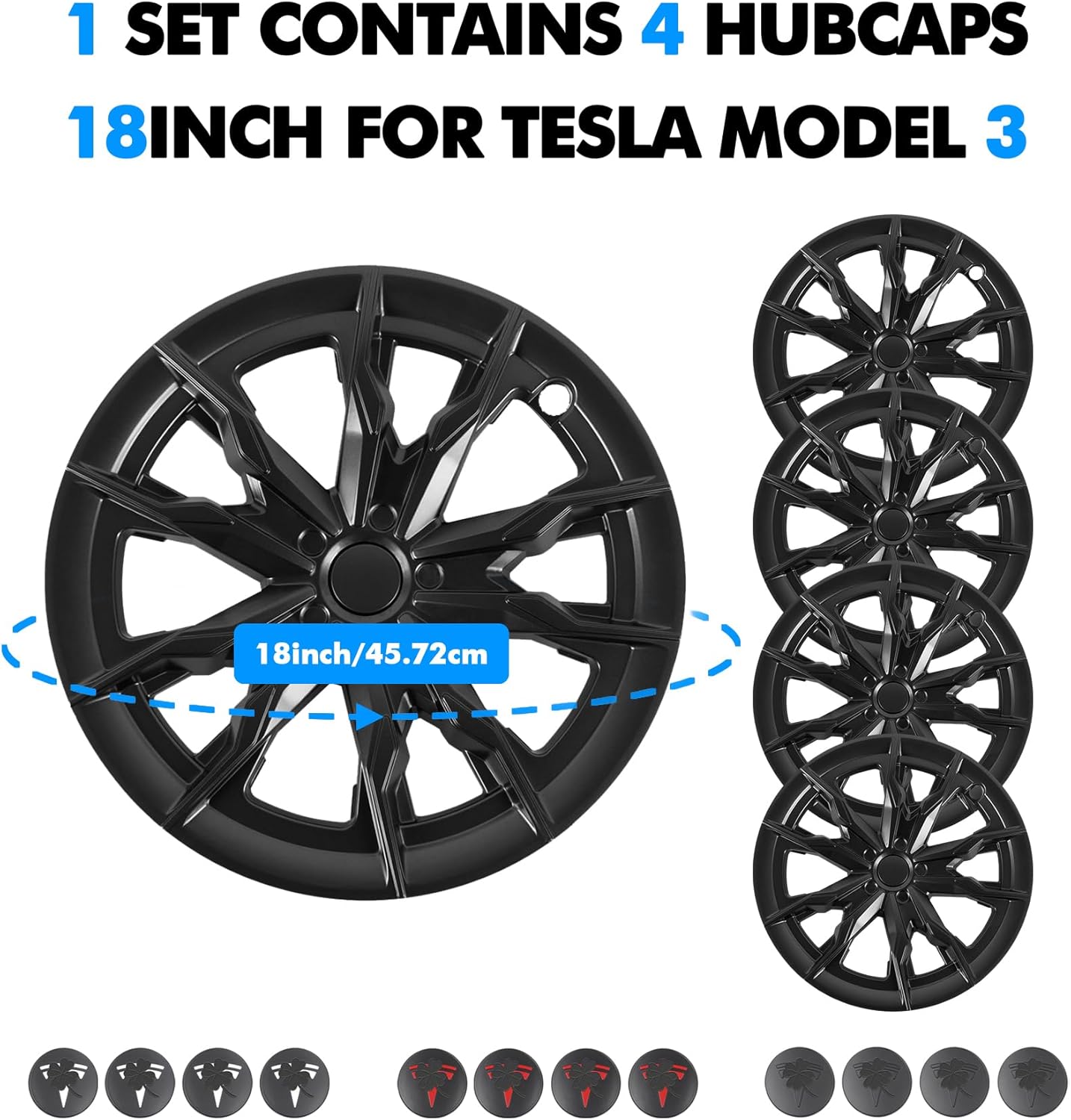 PM Auto Set of 4 Wheel Covers Holy Dipper Model Hubcaps for 2017-2023 Tesla 3 18 inch Except Highland