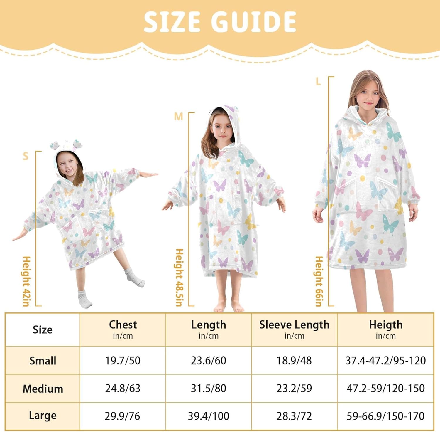Butterfly Cute Kids Wearable Blanket Hoodie with Pocket and Sleeves for Toddlers, Cute Hoodies Girls Boys B0403699