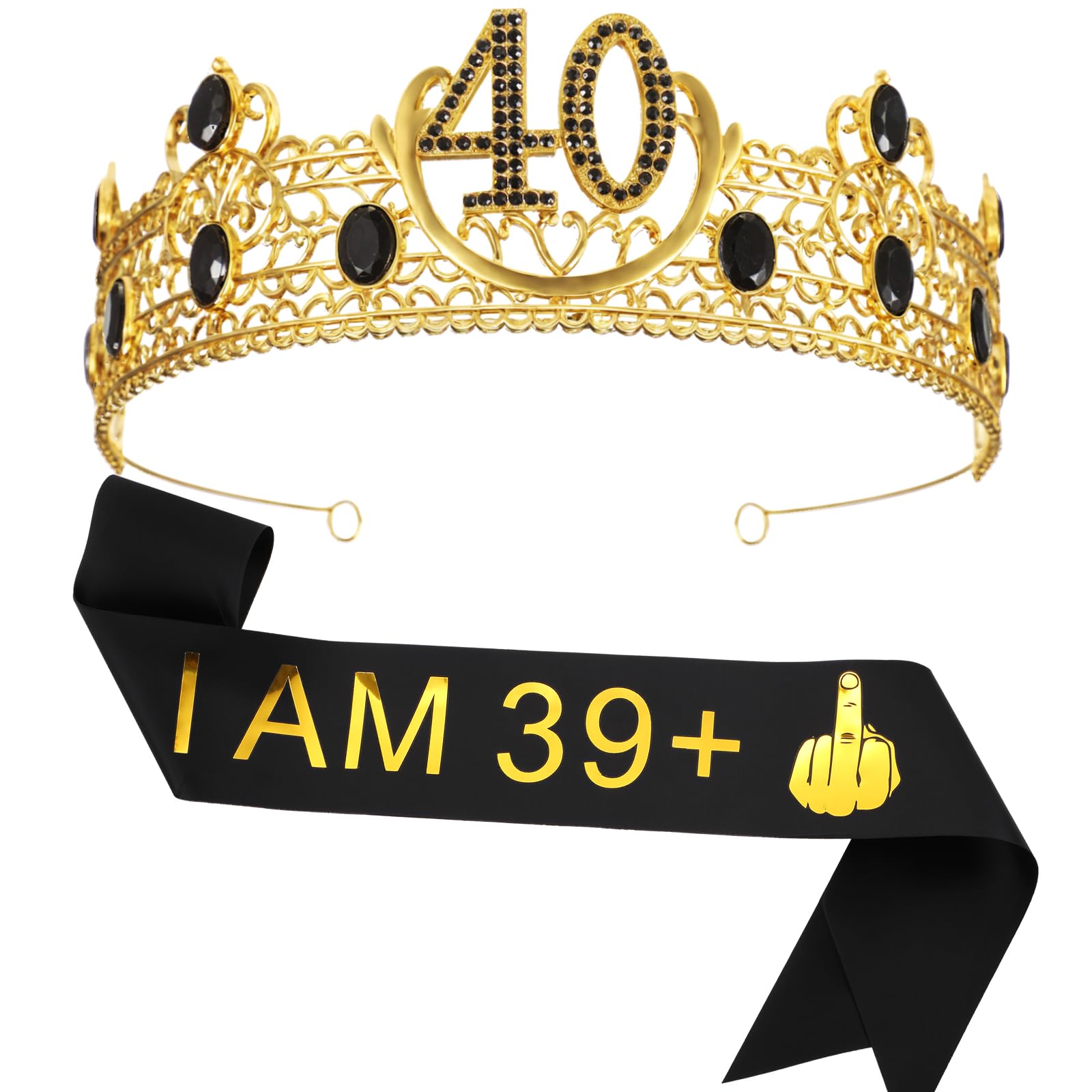 Landical 40th Birthday King Crown and Funny Sash Golden Crown I Am 39 Plus Sash 40th Birthday Party Supplies Favor Party Prom Decoration for Men