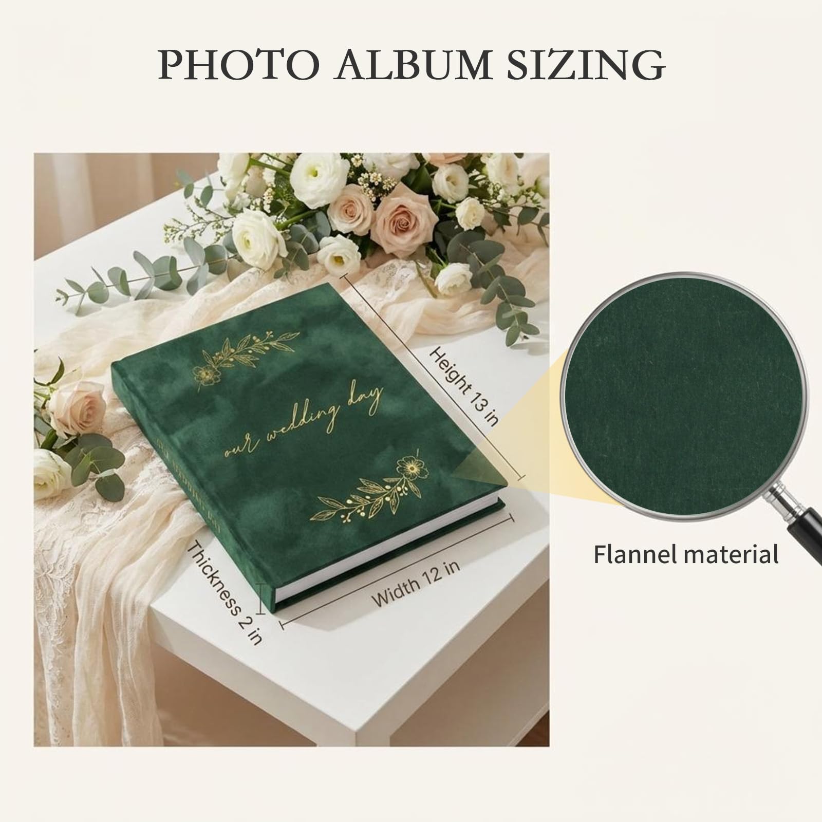 Hochzeits-Fotoalbum, grünes Hochzeits-Scrapbook mit 400 Taschen für horizontale und vertikale Fotos (10,2 x 15,2 cm), Leinen-Hochzeitsalbum für personalisierte, Familienjubiläum/Paargeschenke