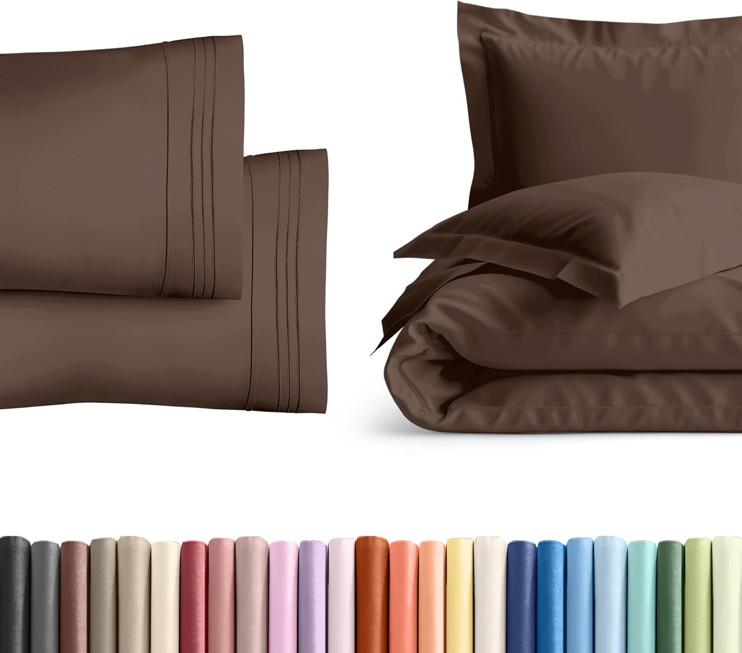 Queen Pillow Cases Set of 2 with Duvet Cover - Hotel Quality Pillowcase Covers - Comfy Luxury Hotel Bedding for Women, Men, Kids & Teens - Machine Washable Protectors - 2 Piece Set - Queen Size Brown