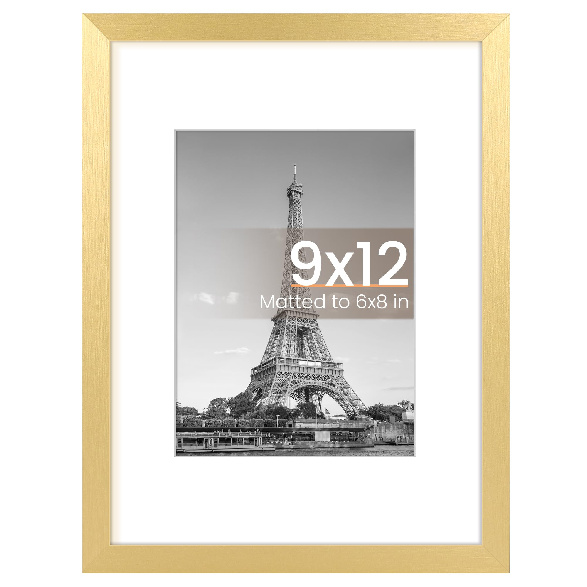 upsimples 9x12 Picture Frame, Wall Decor Photo Frames, Gold 1 Pack | 9 x 12 Frame, 6x8 Frame with Mat for Gallery Wall, Wedding, Baby, Dog, Dorm, Christmas