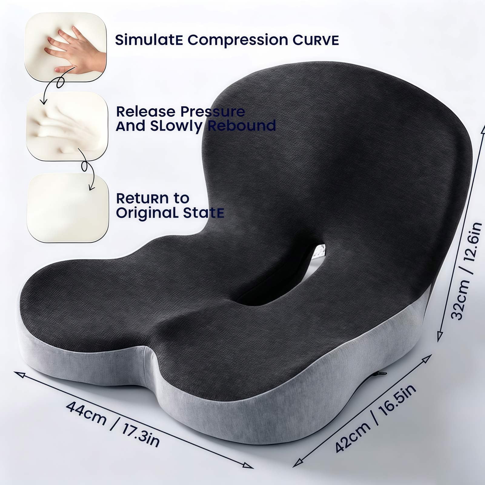 CojíN OrtopéDico, CojíN Asiento, Cojines Asiento ErgonóMicos Integrados Forma L Espuma ViscoeláStica, Soporte Lumbar y Alivio Dolor Coxis, para Sillas Oficina Coche Sillas Ruedas