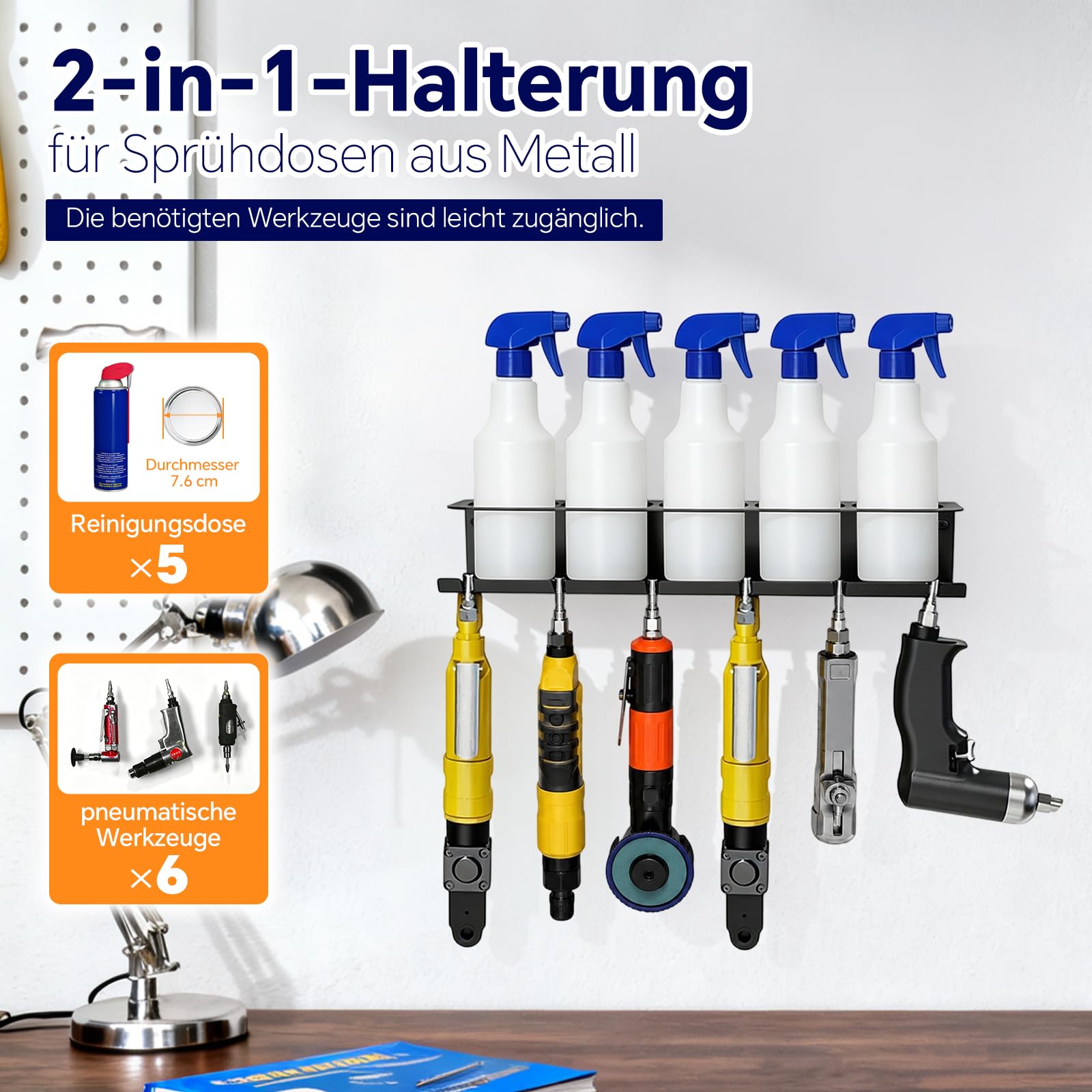2PCS Dosenhalter für Sprühflaschen, Sprühdosenhalter aus Kohlenstoffstahl – Spraydosenhalter mit 5 Löchern & 6 Schlitzen, Sprühflaschenregal Wandregal Werkstatt für Garage und Zuhause