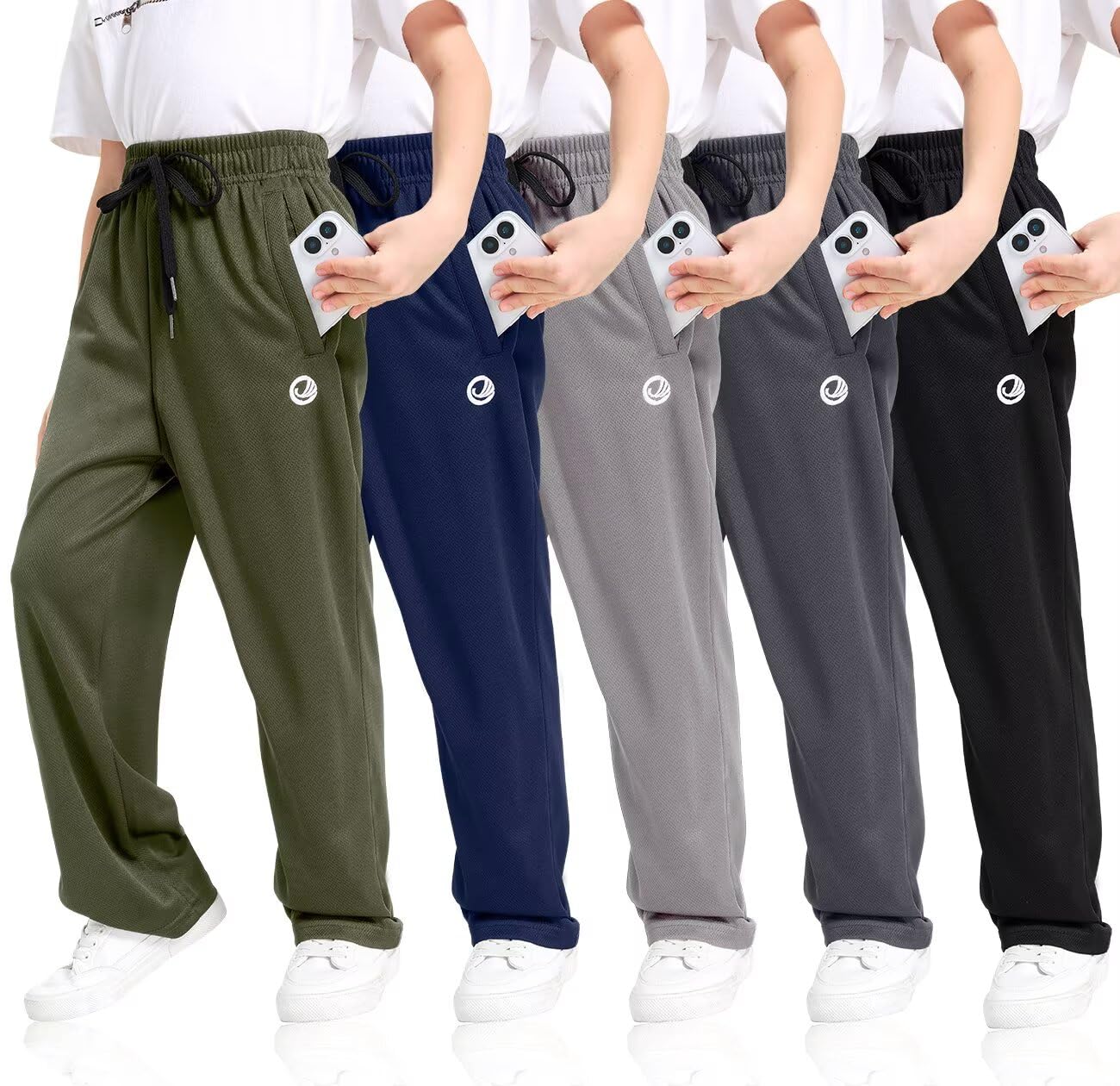 OCYMA Boys Sweatpants with Zip Pockets 5Pack Athletic Pants Mesh Joggers for Boys 5-24