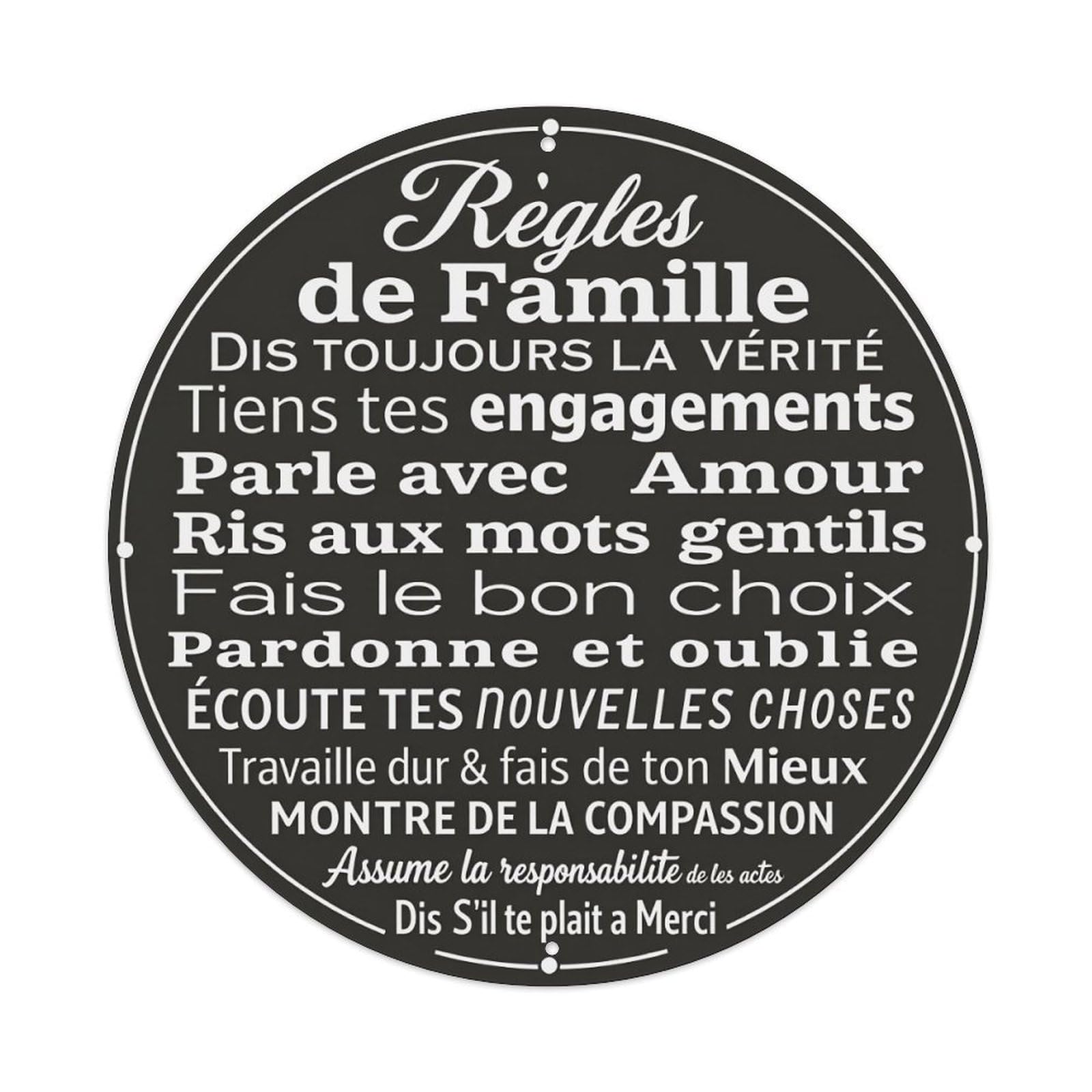 Family Rules Round Tin Sign Vintage Metal Poster Retro Bar, Home, Man Cave, Kitchen, Laundry Room Wall Art Decor Gift 8x8Inch