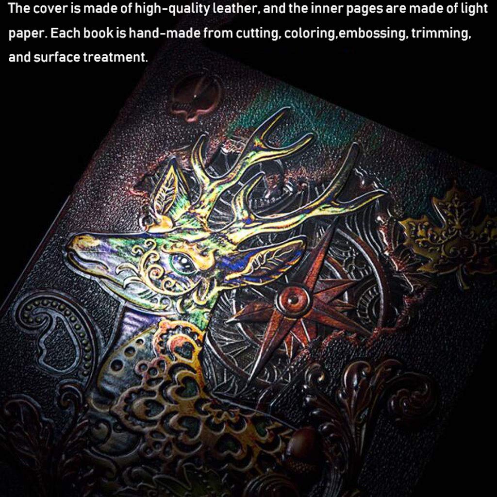 Journal Retro Dreidimensionale Relief A5 Notebook Exquisite Leder Notizblock Zweifarbige Innenseite Notizbücher Kreatives Geschenk (Color : D)